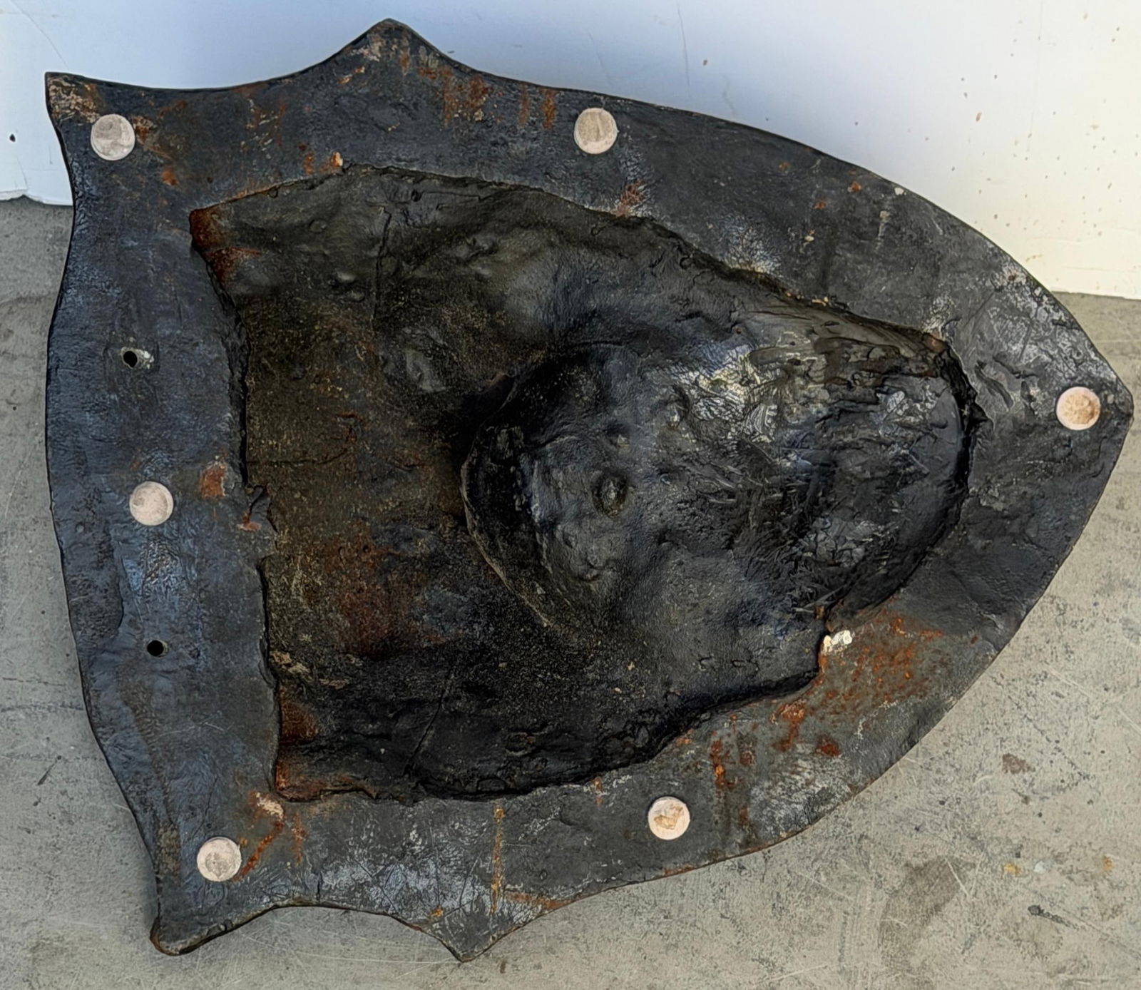 Large 19th C. American Cast-Iron Lion Shield Medallion, Architectural Ornament - 8