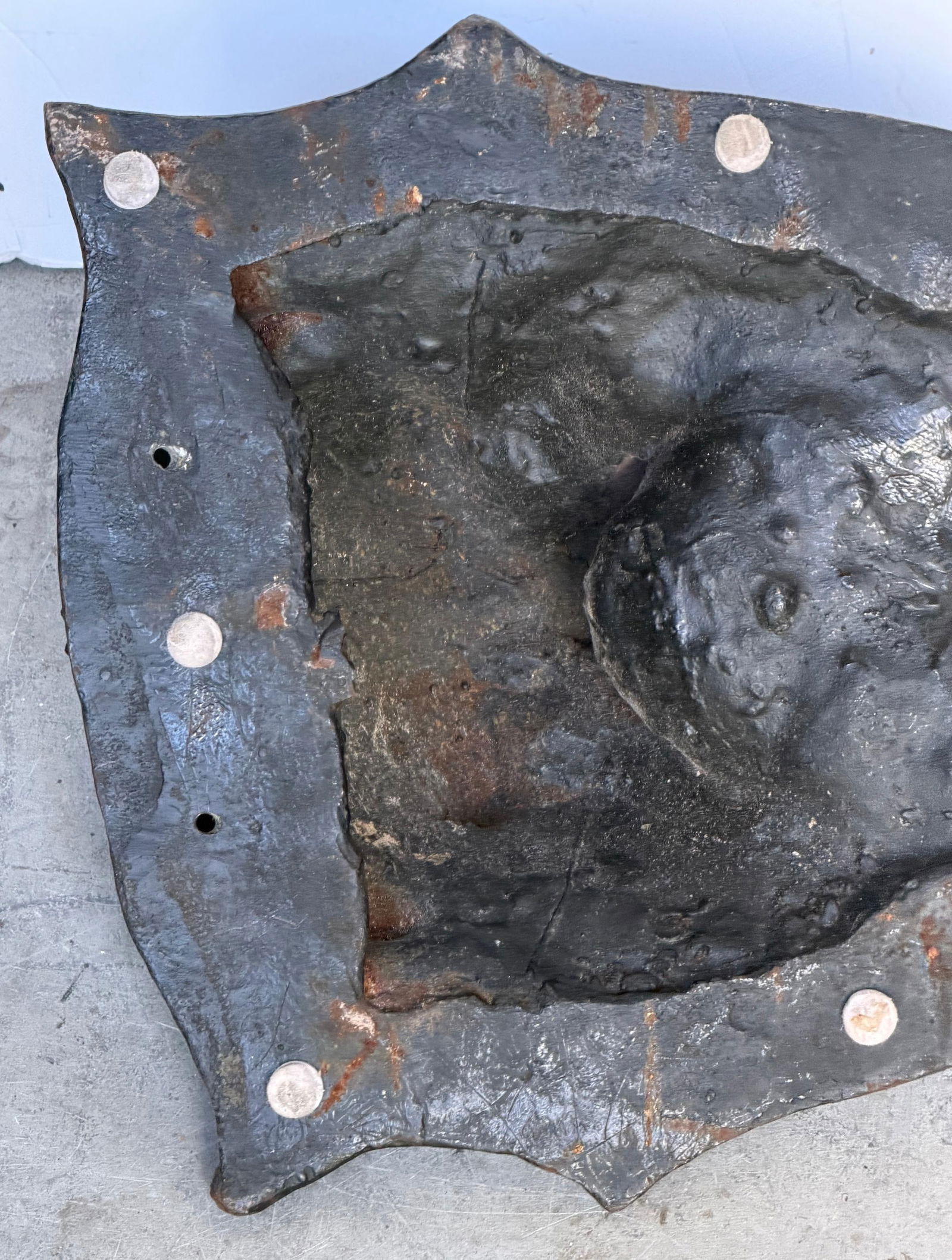 Large 19th C. American Cast-Iron Lion Shield Medallion, Architectural Ornament - 9