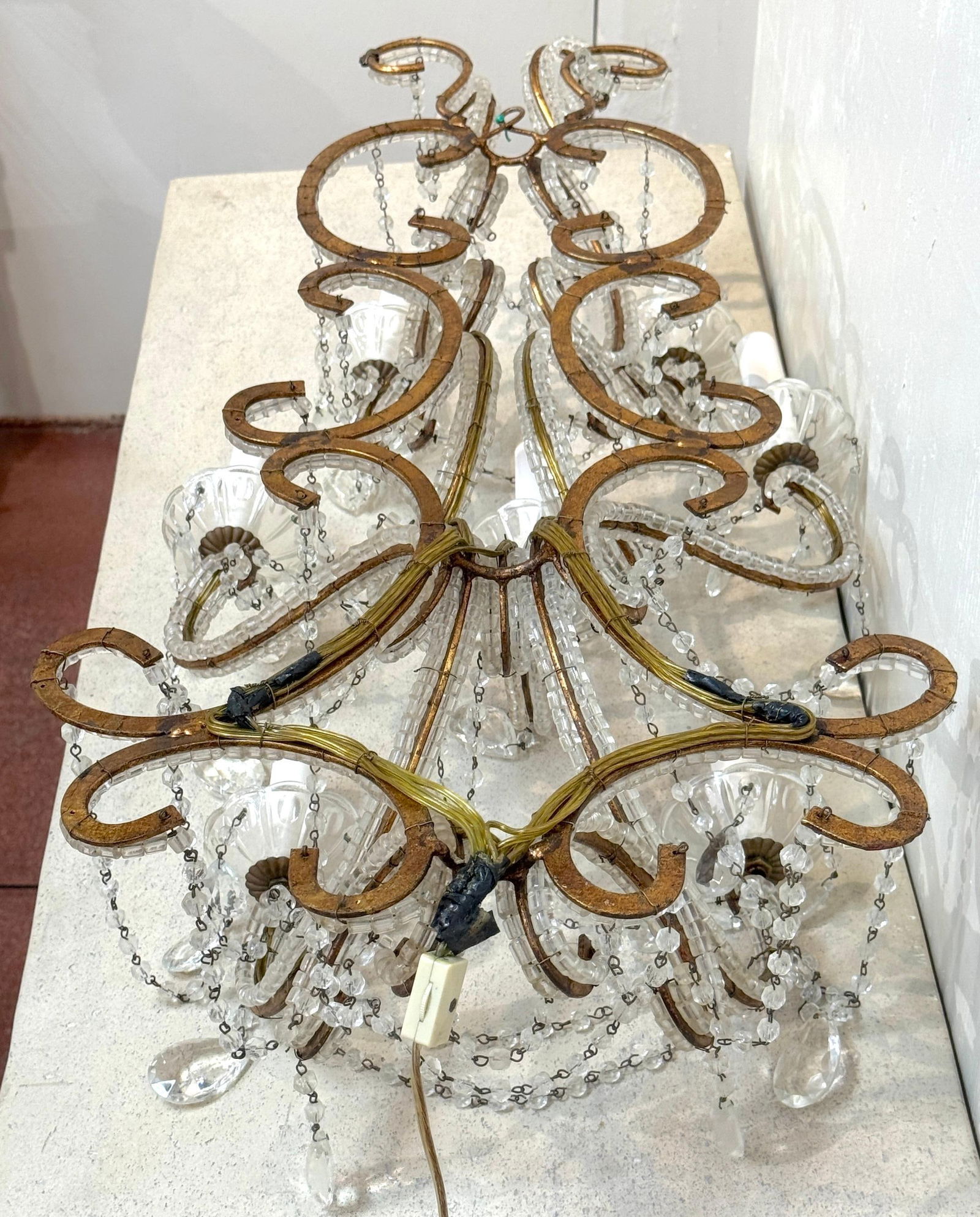Large Pair of Maria Theresa Style Crystal 7-Light Wall Sconces, Italy Circa 1950 - 10