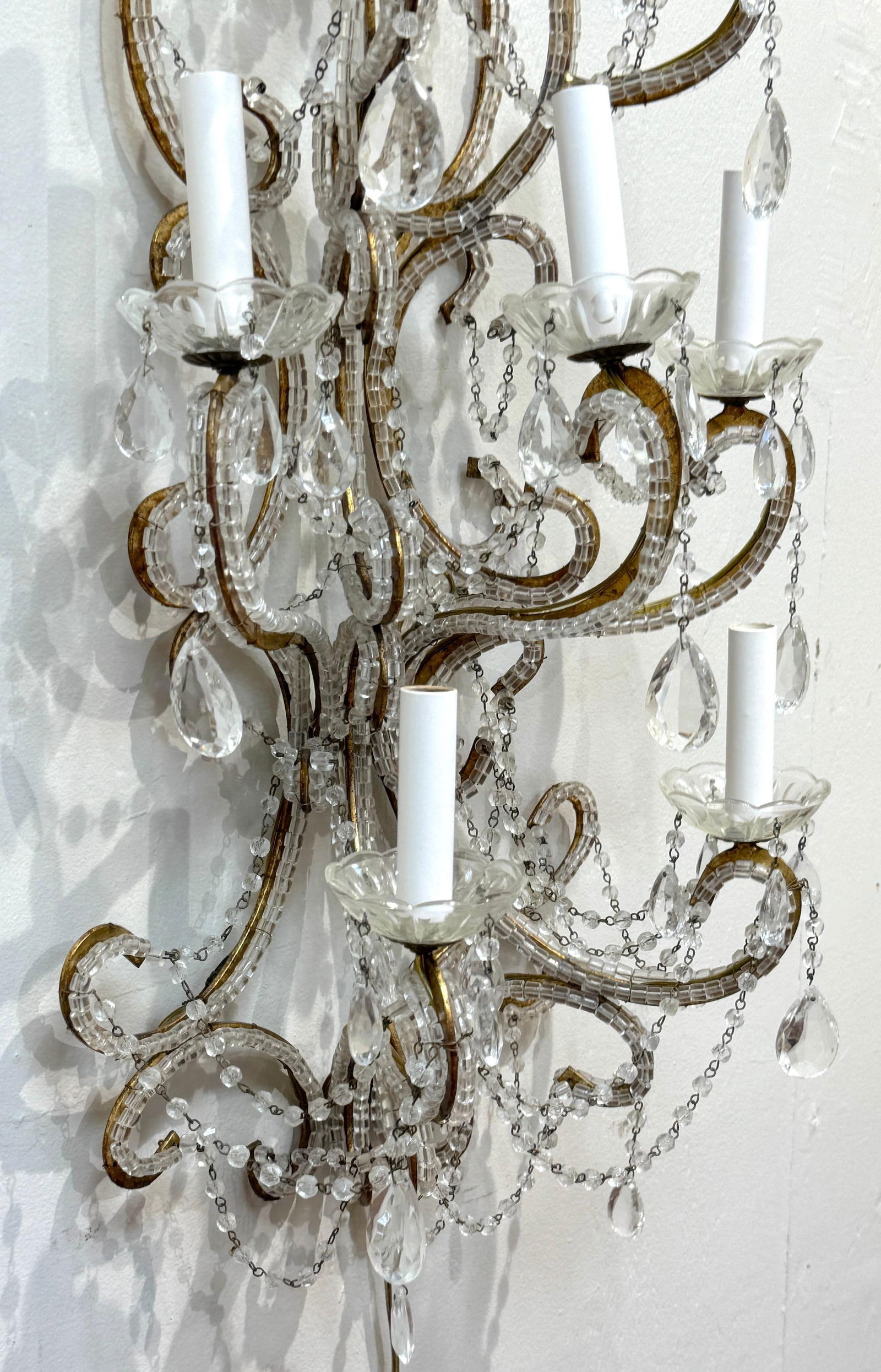 Large Pair of Maria Theresa Style Crystal 7-Light Wall Sconces, Italy Circa 1950 - 8