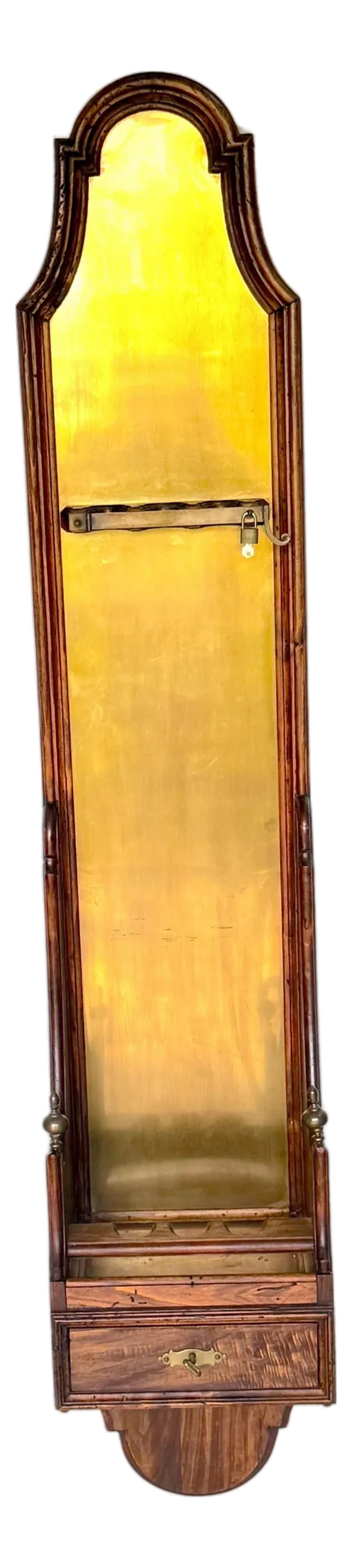 Italian Rustic Neoclassical Hanging Rifle Cabinet Fruitwood and Brass, C. 1950s: Italian Rustic Neoclassical Hanging Rifle Cabinet in Fruitwood and Brass, circa 1950s A distinctive Italian rustic revival hanging rifle cabinet, crafted in fruitwood with brass fittings, dating to