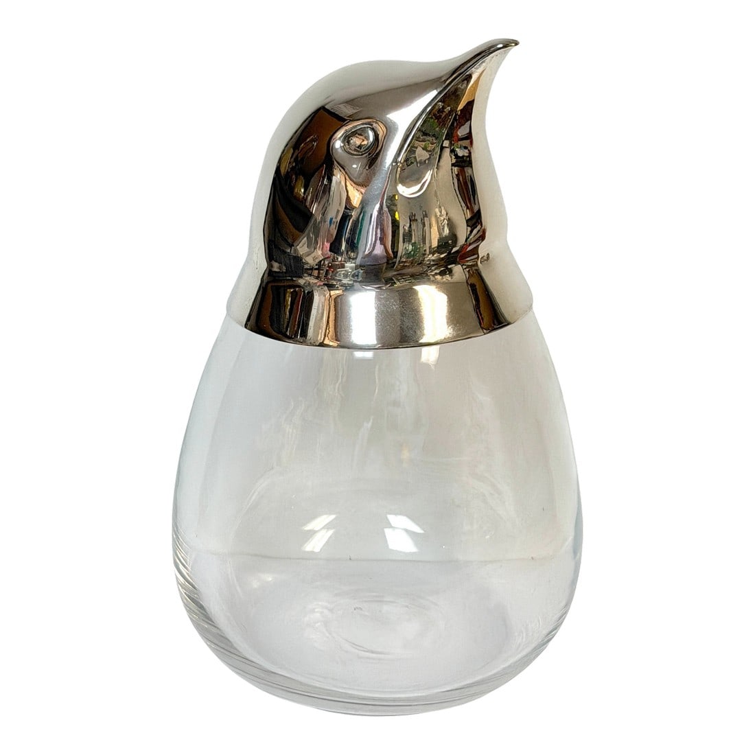 Large Italian Modern Sterling Silver & Crystal Penguin Ice Bucket, 16" High: Large Italian Modern Sterling Silver & Crystal Penguin Ice Bucket, 16" High A striking and beautifully crafted Italian Modern ice bucket featuring a sculptural sterling silver penguin-form lid atop