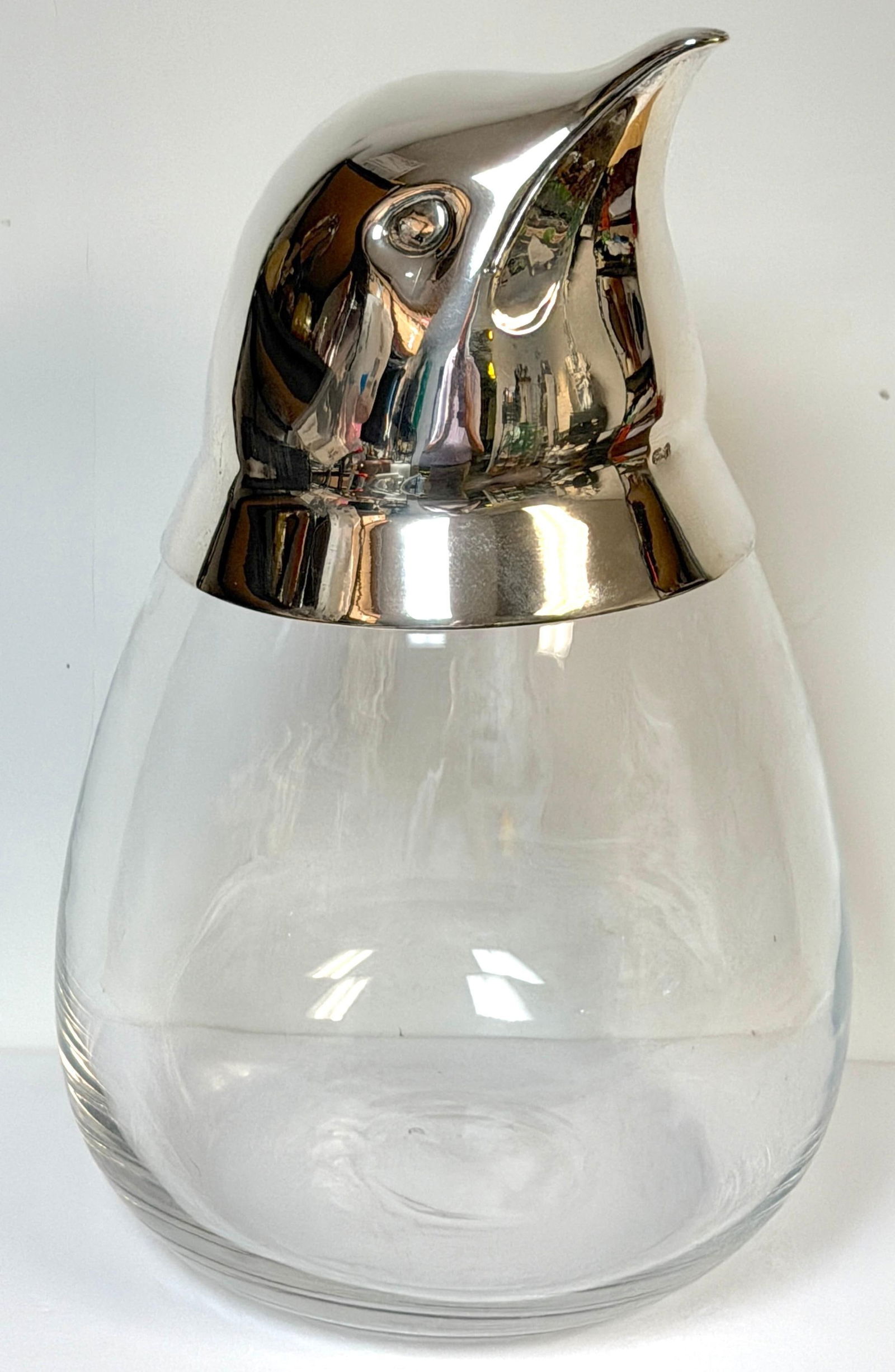 Large Italian Modern Sterling Silver & Crystal Penguin Ice Bucket, 16" High - 4