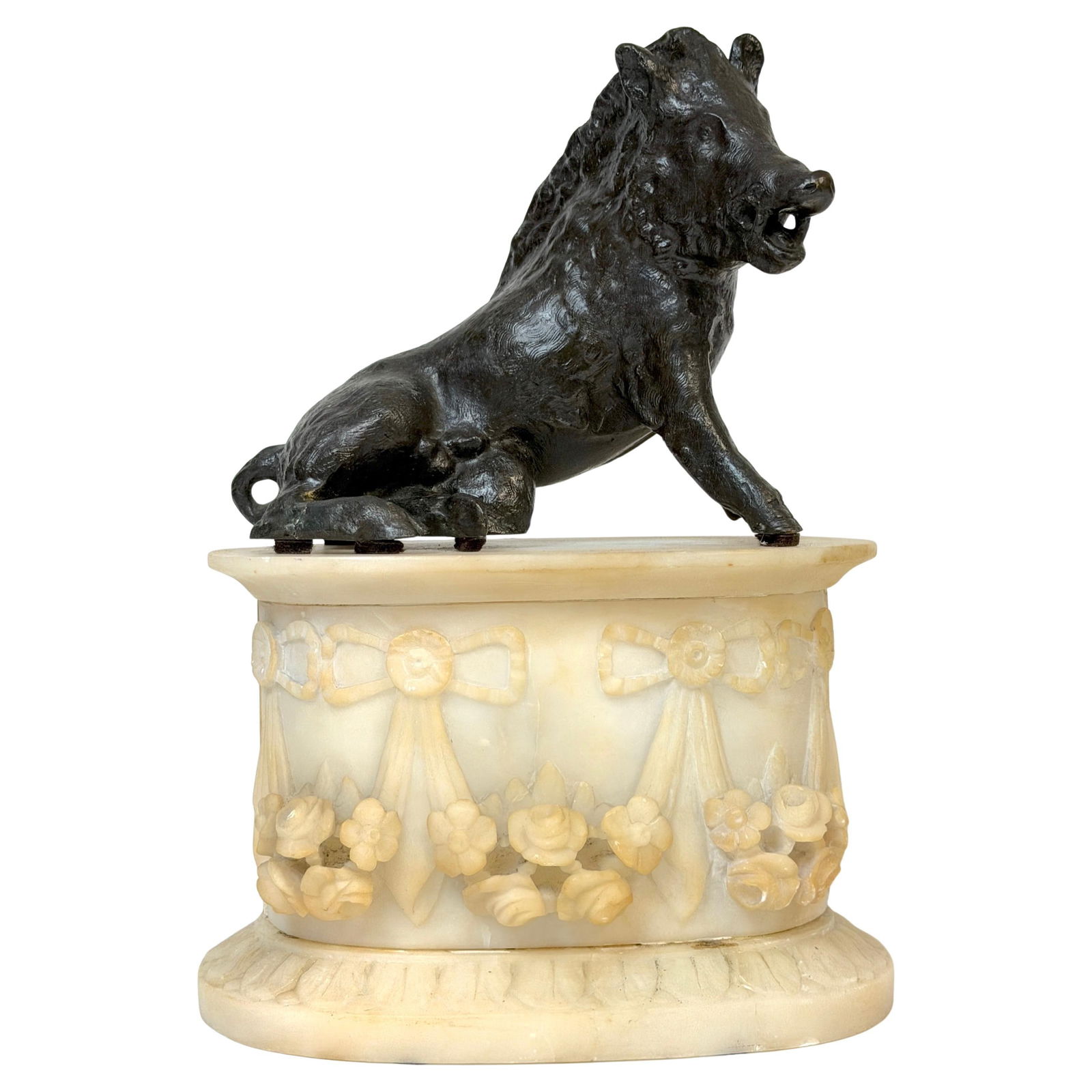 Grand Tour Bronze Reduction Il Porcellino "Borghese Boar" Carved Alabaster Base - 10