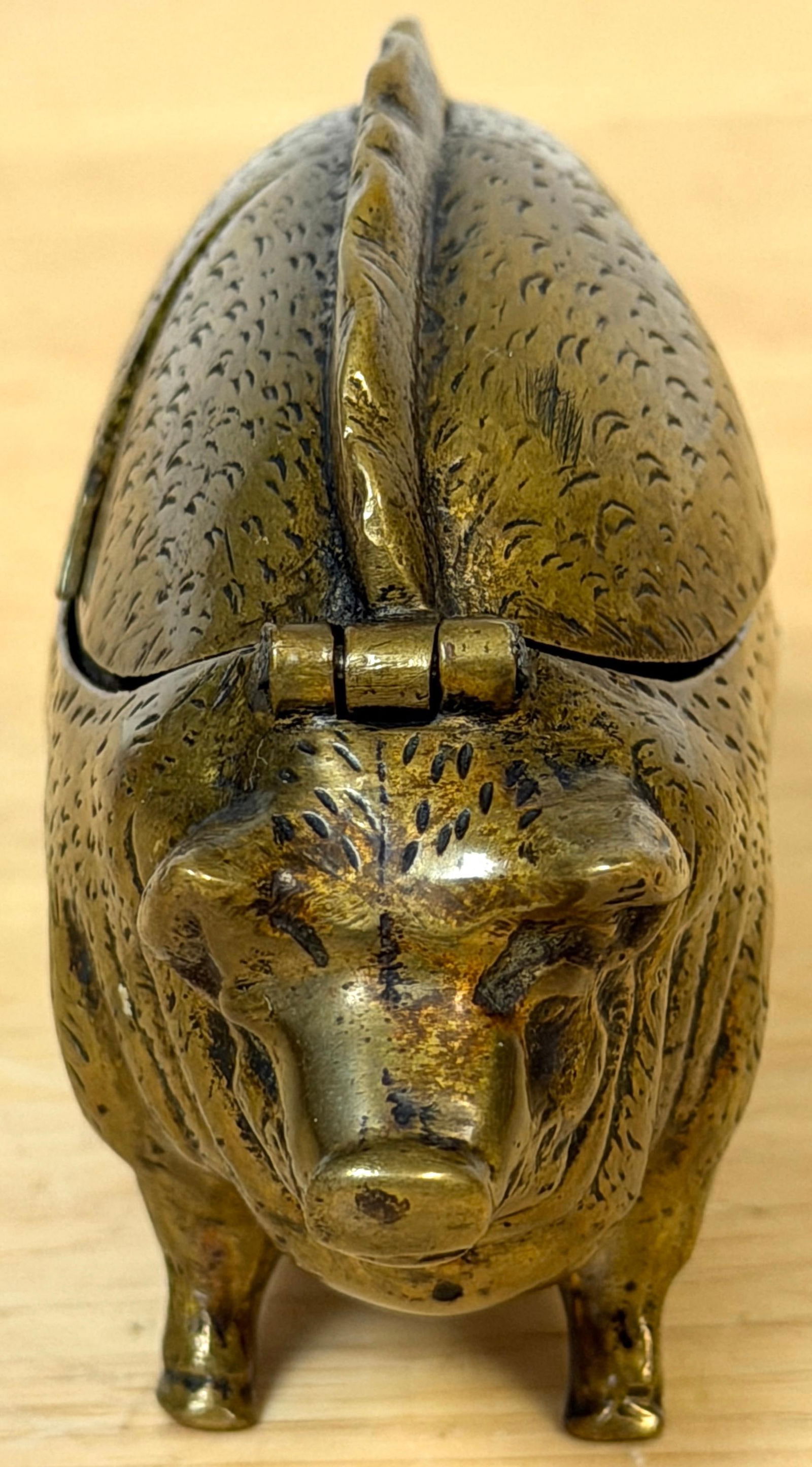 Victorian English Brass Figural Pig Inkwell with Articulated Back Lids, C. 1875 - 2