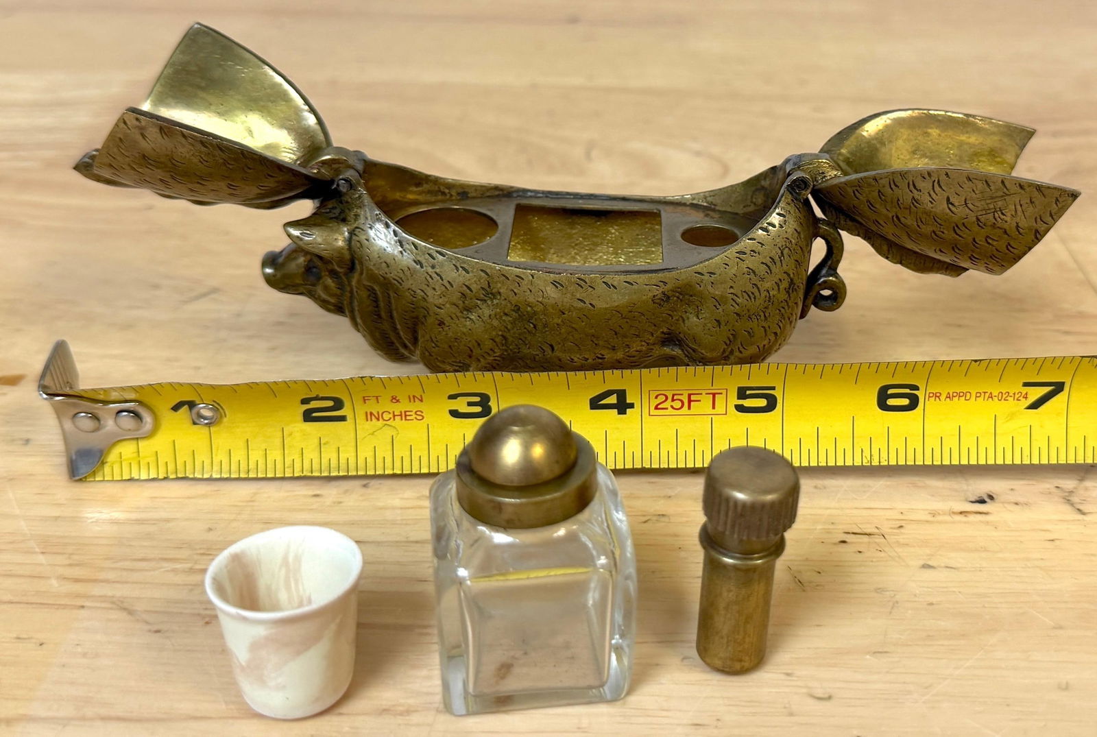Victorian English Brass Figural Pig Inkwell with Articulated Back Lids, C. 1875 - 3