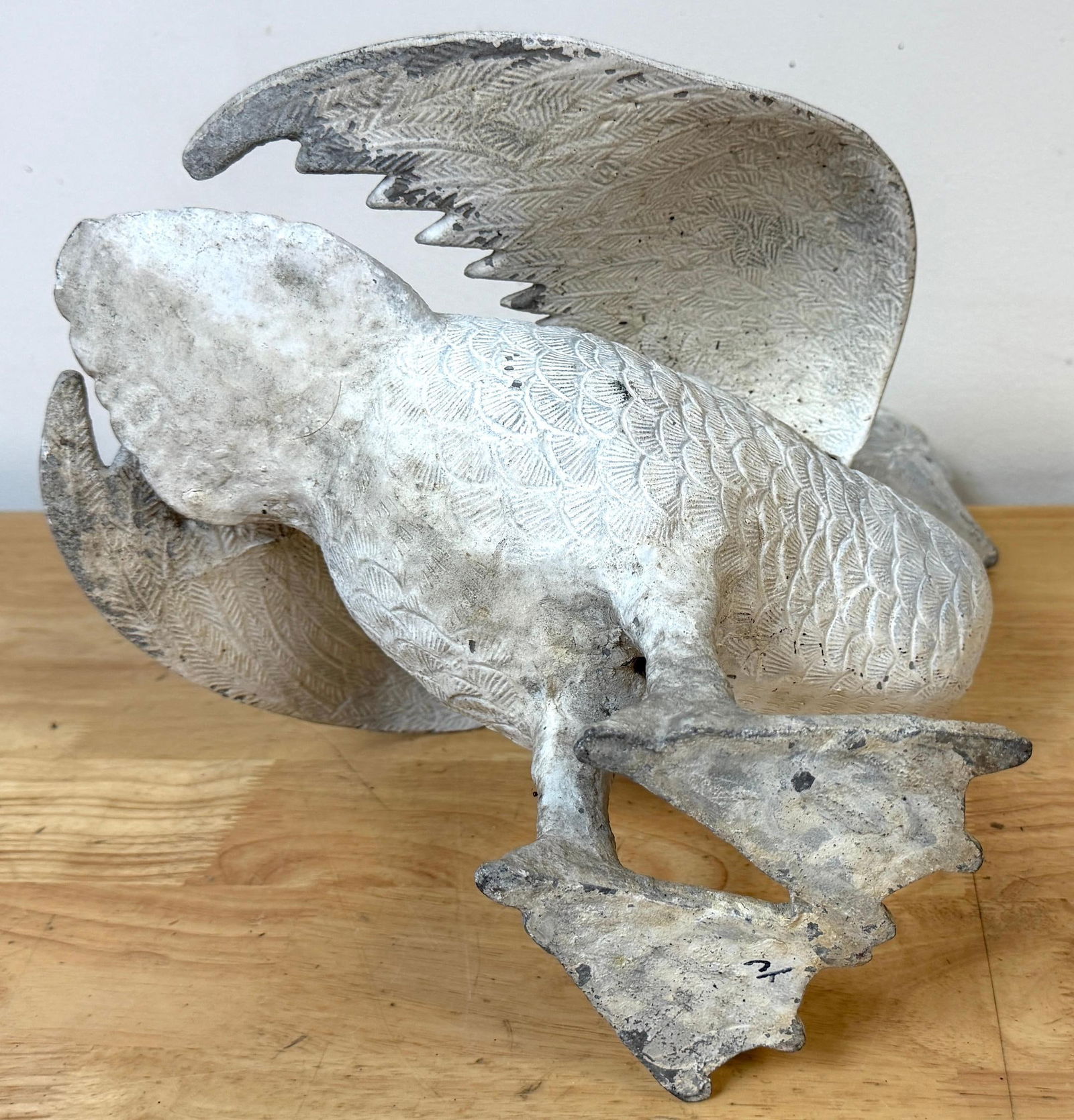 Pair 20th C. Zinc Alloy Swan Garden Sculptures Good Scale & Weathered Surface - 10