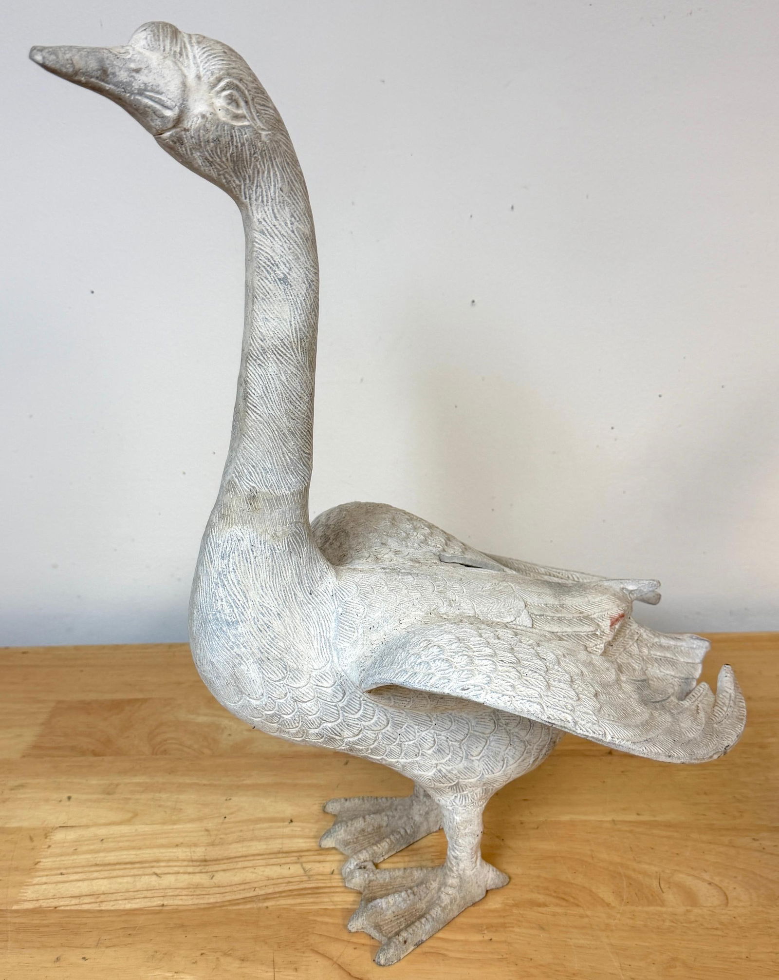Pair 20th C. Zinc Alloy Swan Garden Sculptures Good Scale & Weathered Surface - 17