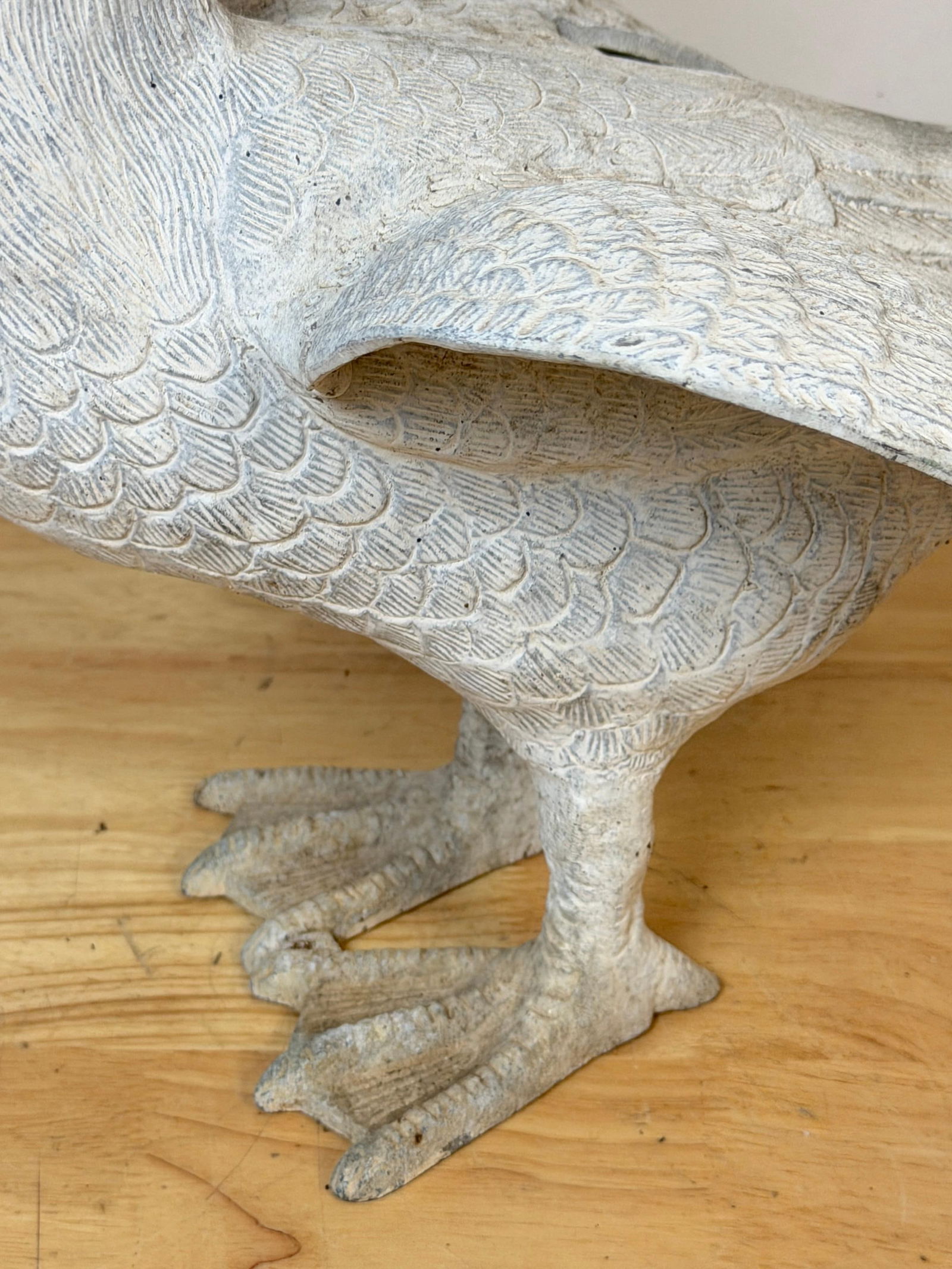 Pair 20th C. Zinc Alloy Swan Garden Sculptures Good Scale & Weathered Surface - 18