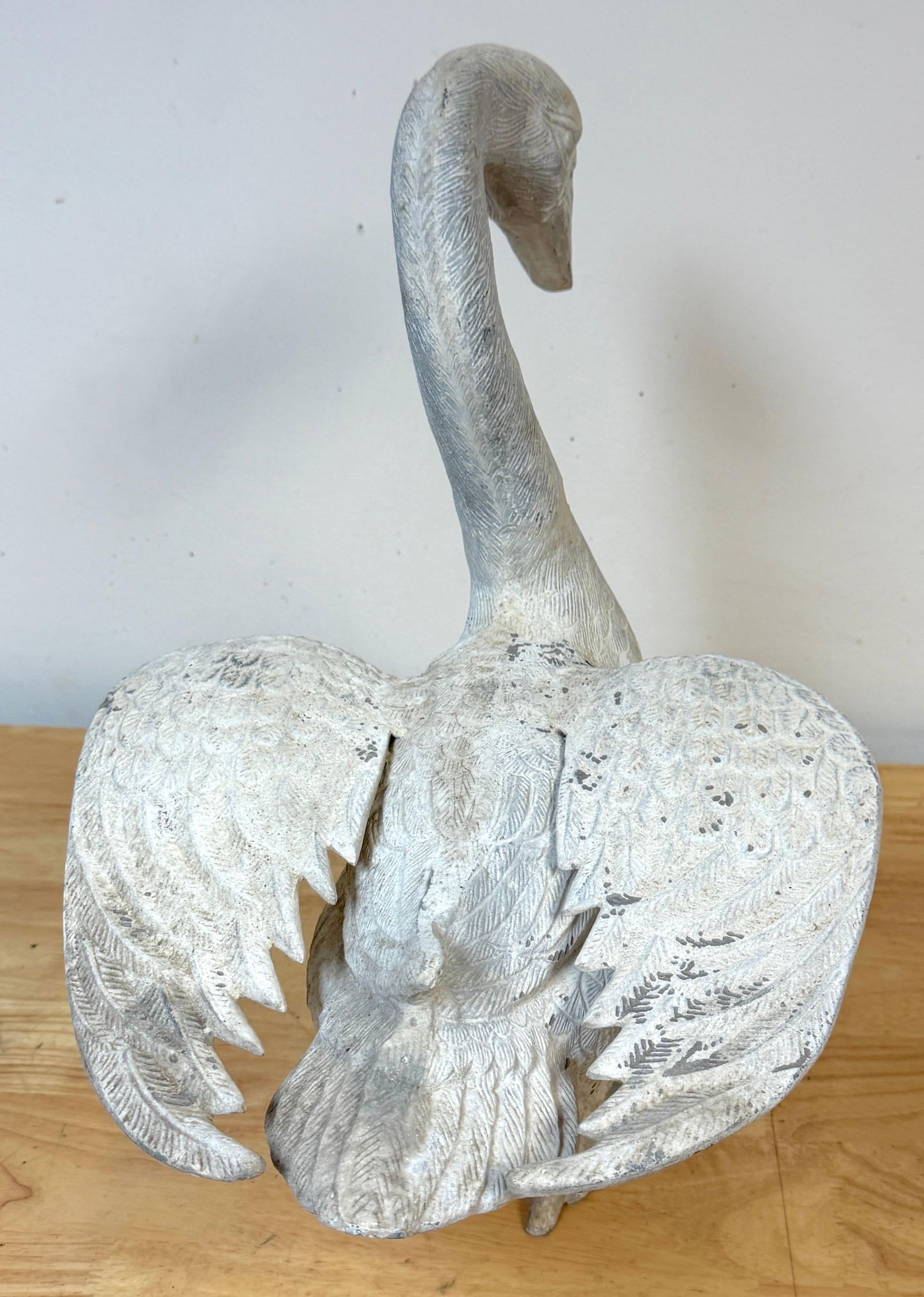 Pair 20th C. Zinc Alloy Swan Garden Sculptures Good Scale & Weathered Surface - 8
