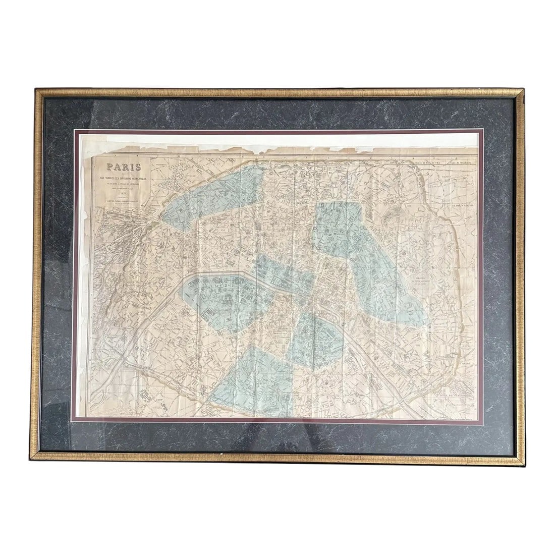 19th Century Map of Paris 1876 by Alexandre Vuillemin - Framed/Archival Mounted: Rare 19th century map of Paris by Alexandre Vuillemin. Framed and archival mounted. Condition: Alterations: Original Condition Unaltered Imperfections: Some Imperfections Condition Notes: Good