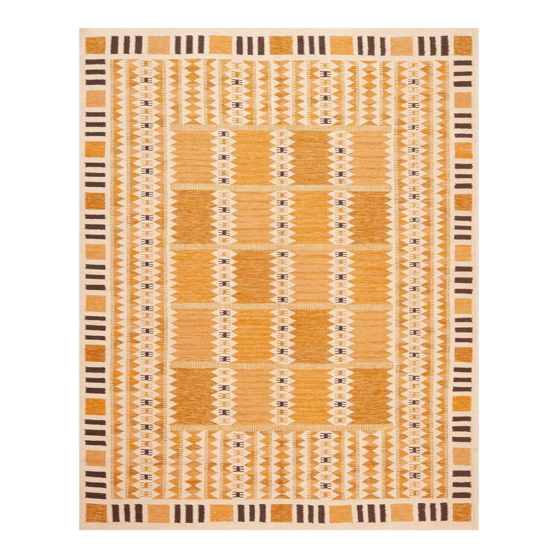 Nazmiyal Collection Contemporary Scandinavian Style Kilim Rug: Contemporary Amber Grid Scandinavian Style Kilim Rug, Country of Origin: Central Asia, Circa Date: Modern Condition: Imperfections: No Imperfections Condition Notes: This rug is in excellent