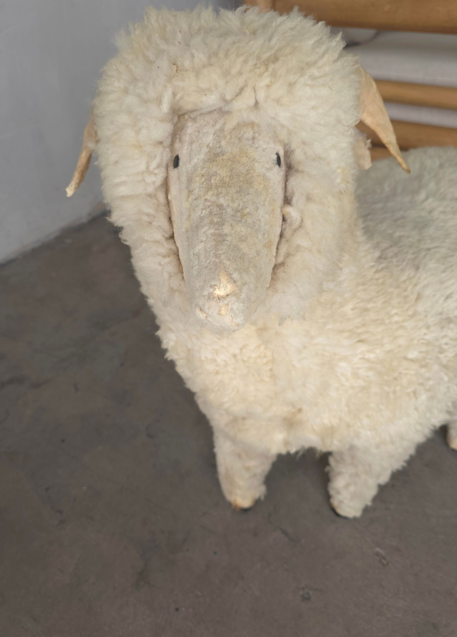 Mid Century Wool Ram Sheep Stool Sculpture - 5