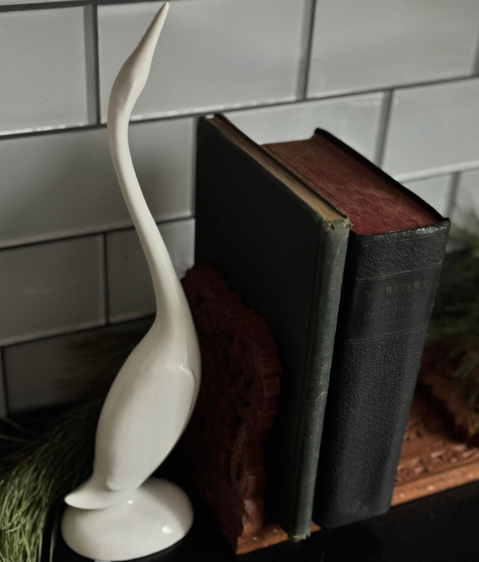 Signed Mid-Century Modern Ceramic Crane Sculpture by B. Brenner, Ivory Glaze - 2