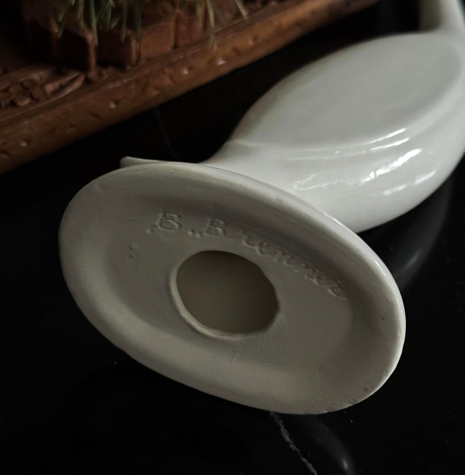 Signed Mid-Century Modern Ceramic Crane Sculpture by B. Brenner, Ivory Glaze - 3