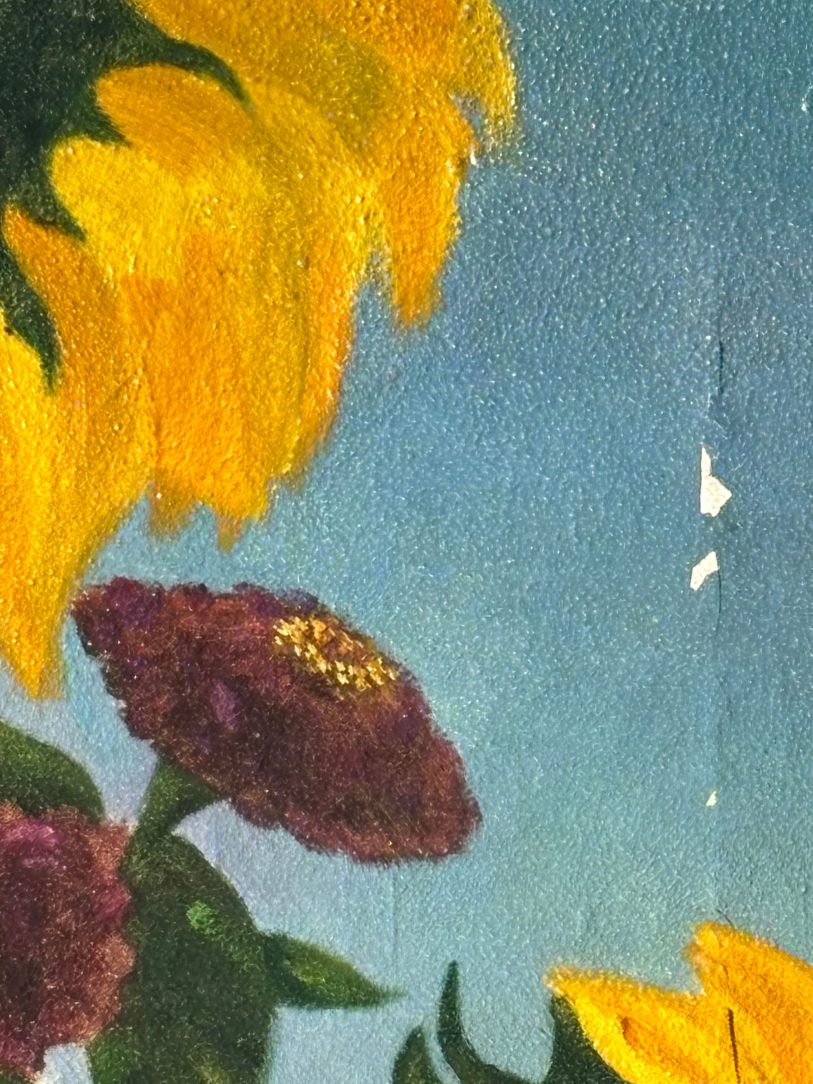 Sun Flowers - 20th C. Original Oil on Canvas in Exceptional Gilt Frame - 7