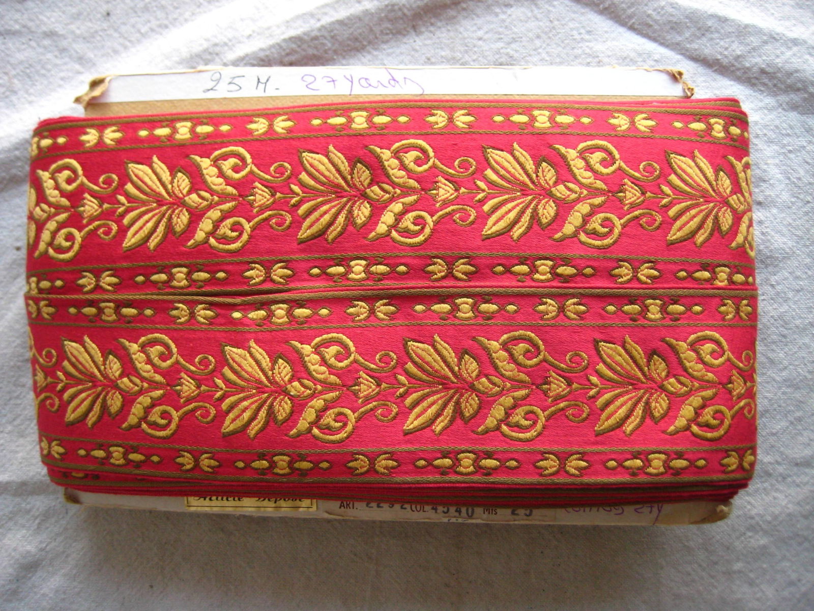 French Lyon Silk Napoleon III Style 27 Yard Trim Roll - 2