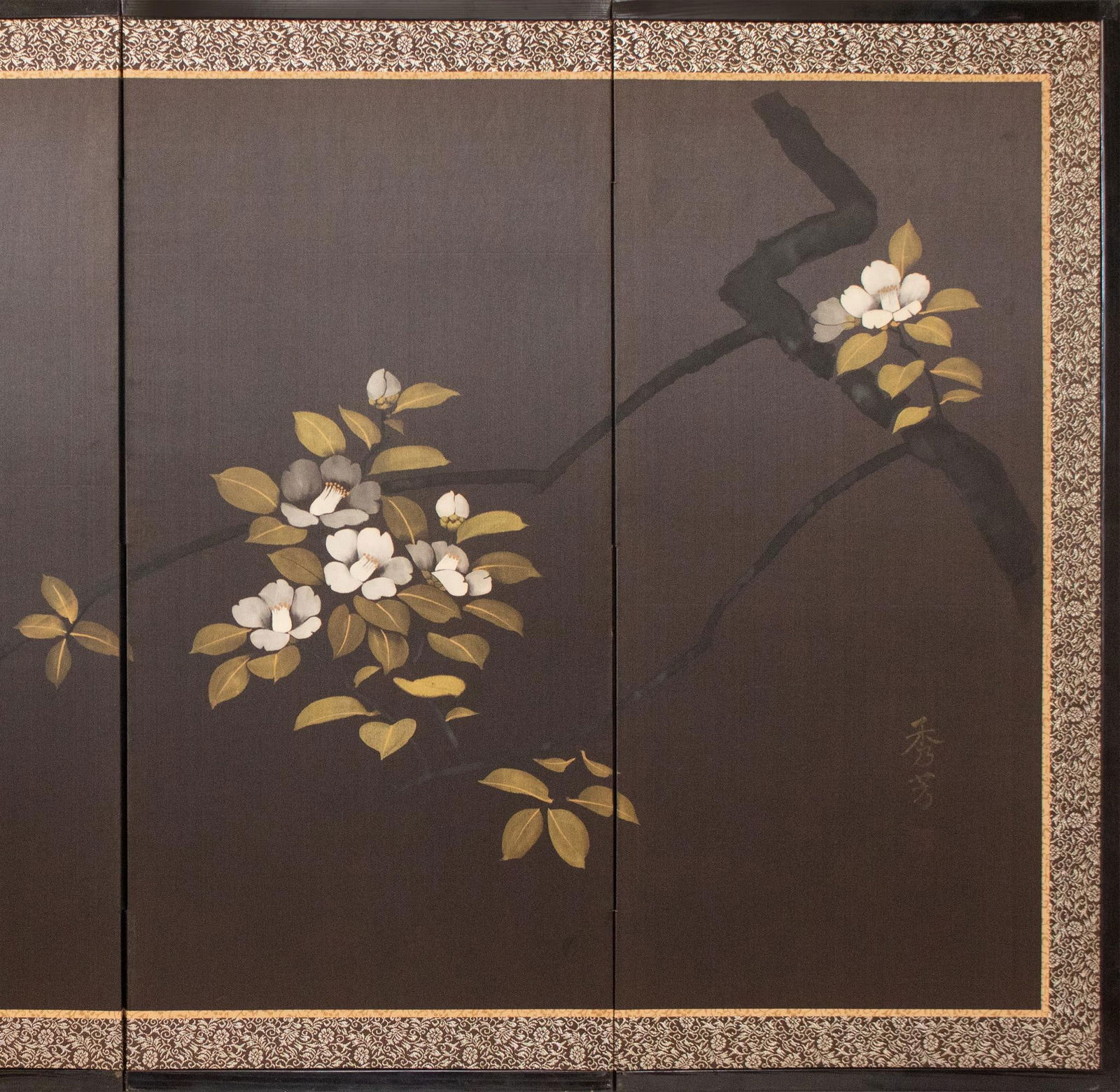 1960s ShÅwa Era Japanese Painted Silk Byobu Screen "Magnolia" - 3