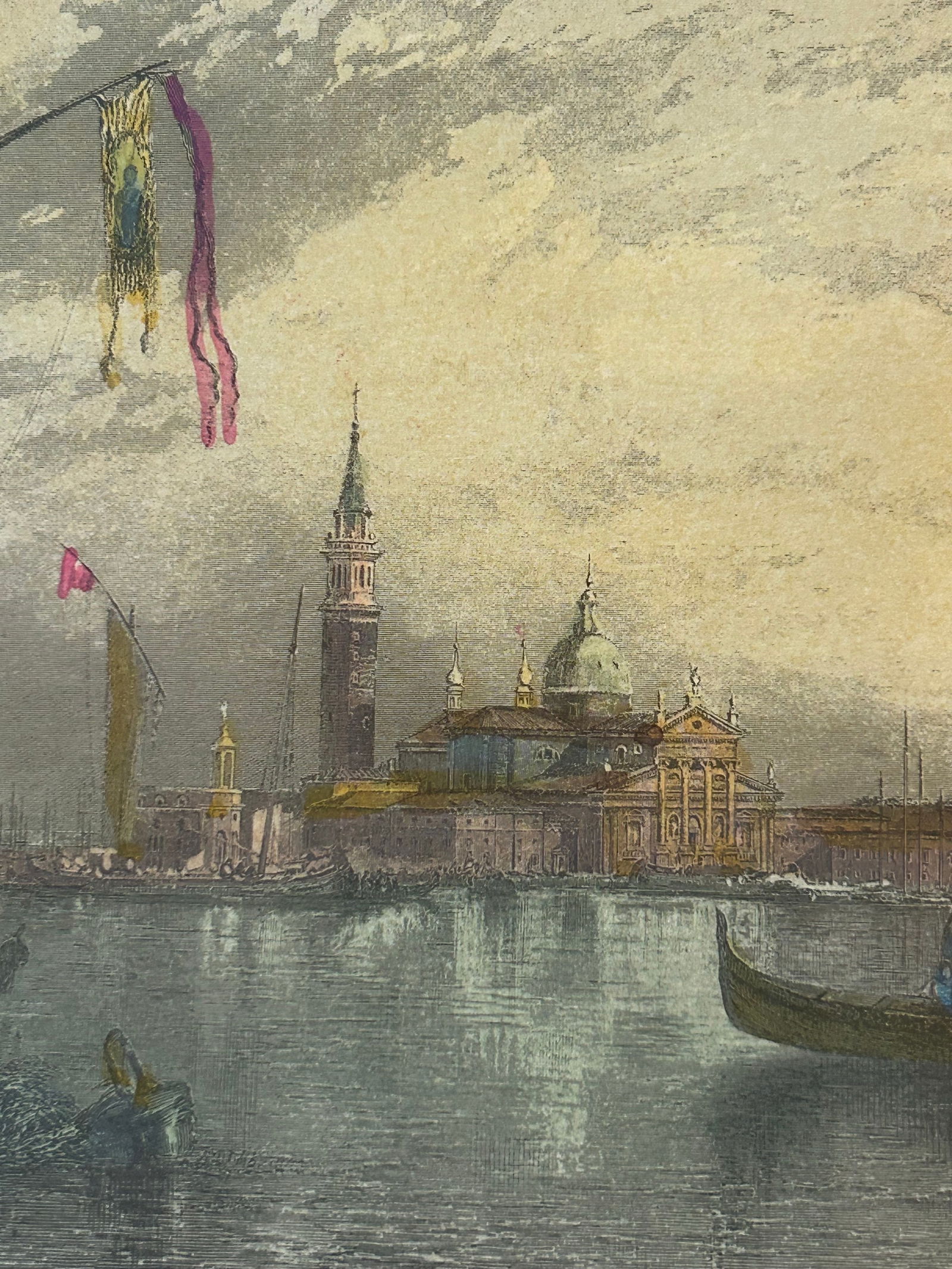 19th Century Hand Colored Engravings of Venice Newly Framed in Burlwood - A Pair - 5