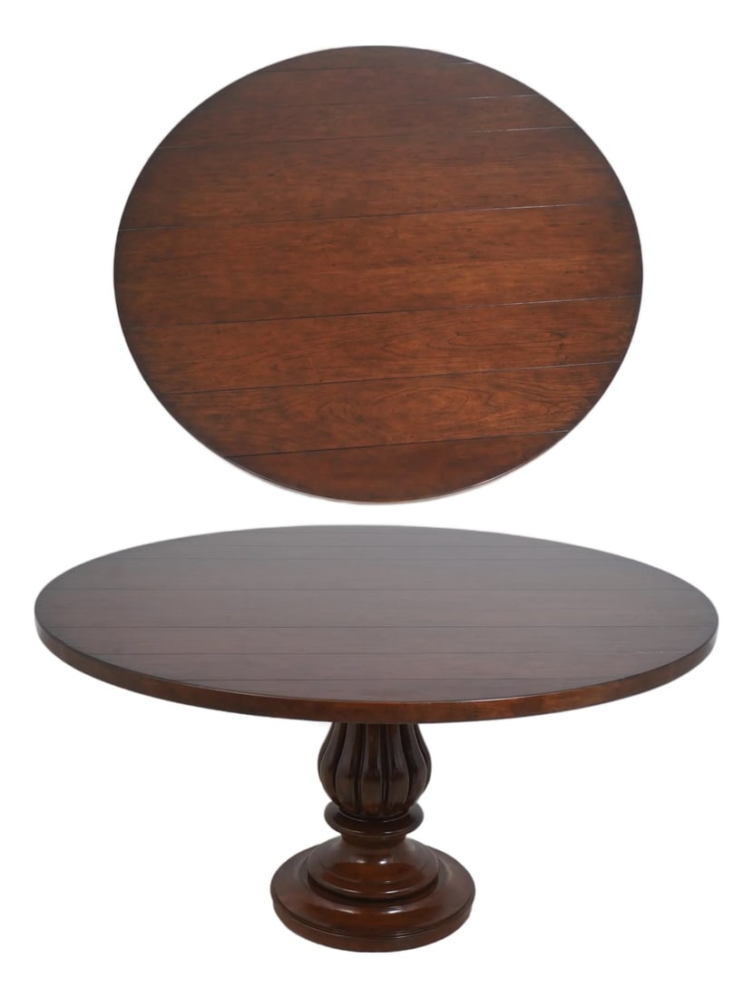 Woodbridge Round Cherry Dining Room Table: Age: Approx. 5 Years Old Details: Light Factory Distressed Model 5039 High Quality Construction Offered @ Fraction Original Retail Cost Condition: Excellent Super Clean Original Finish & Condition