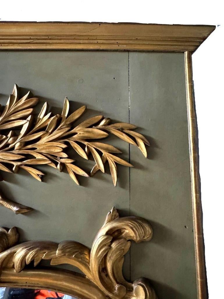 Antique Large French Louis XV Style Giltwood and Painted Trumeau Wall Mirror, C. 19th Cent - 2