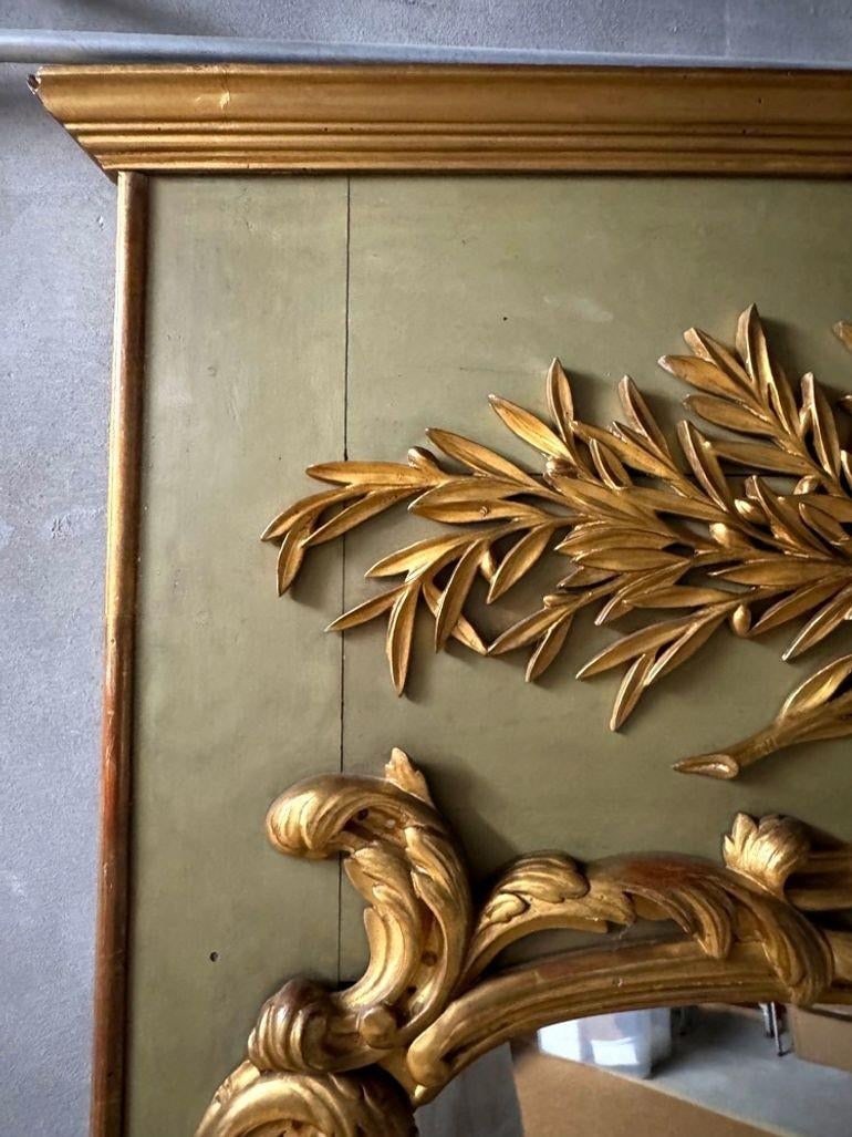 Antique Large French Louis XV Style Giltwood and Painted Trumeau Wall Mirror, C. 19th Cent - 4