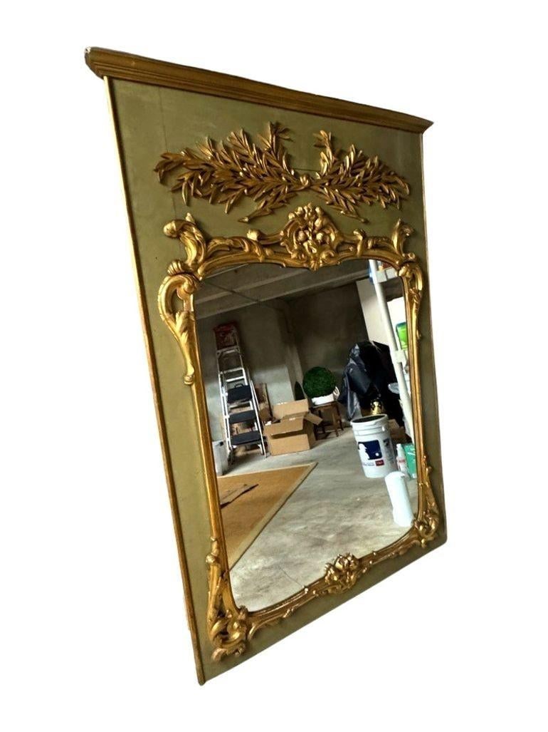 Antique Large French Louis XV Style Giltwood and Painted Trumeau Wall Mirror, C. 19th Cent - 6