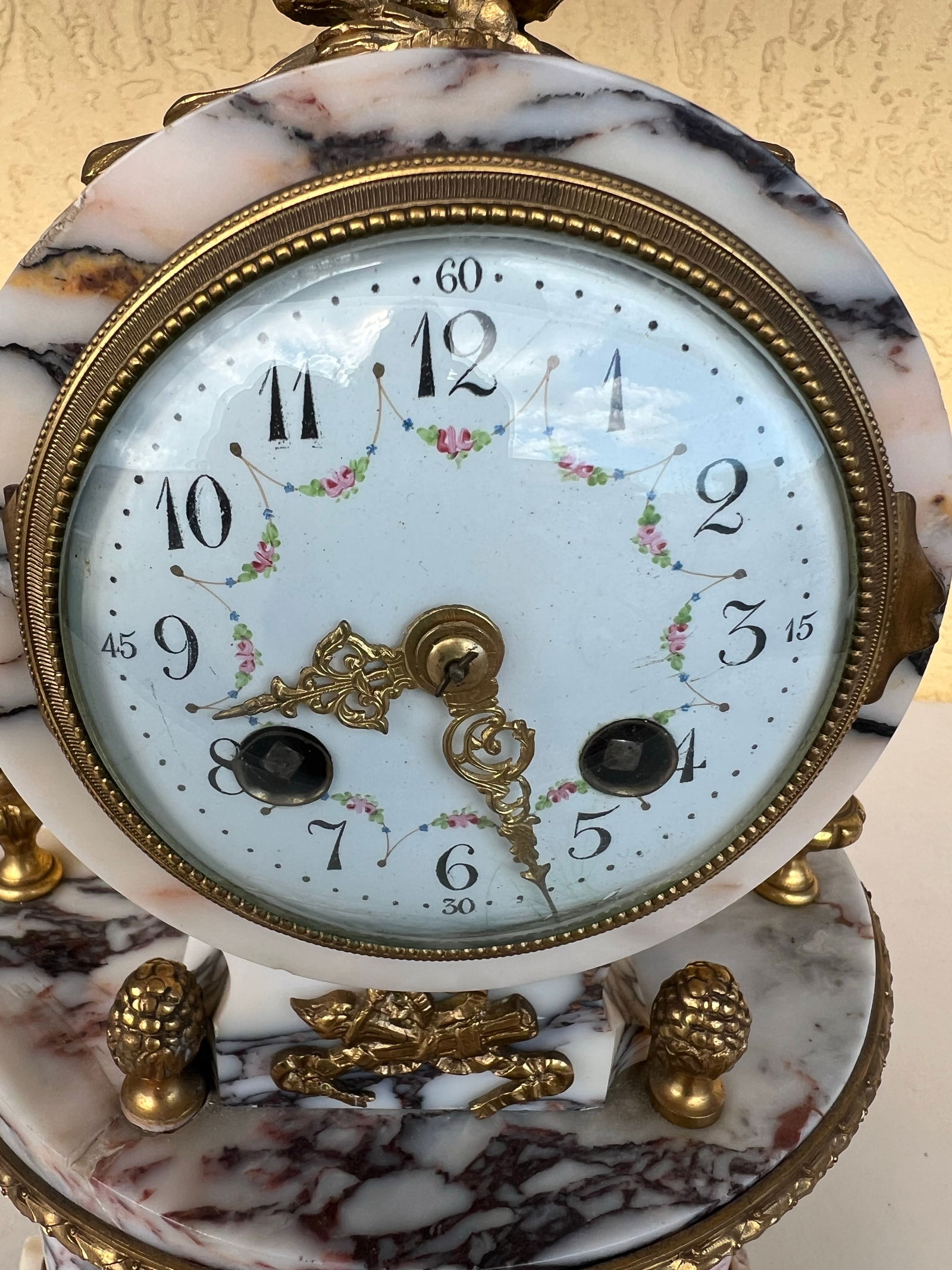 Vintage French Marble Ormolu Column Clock - 2