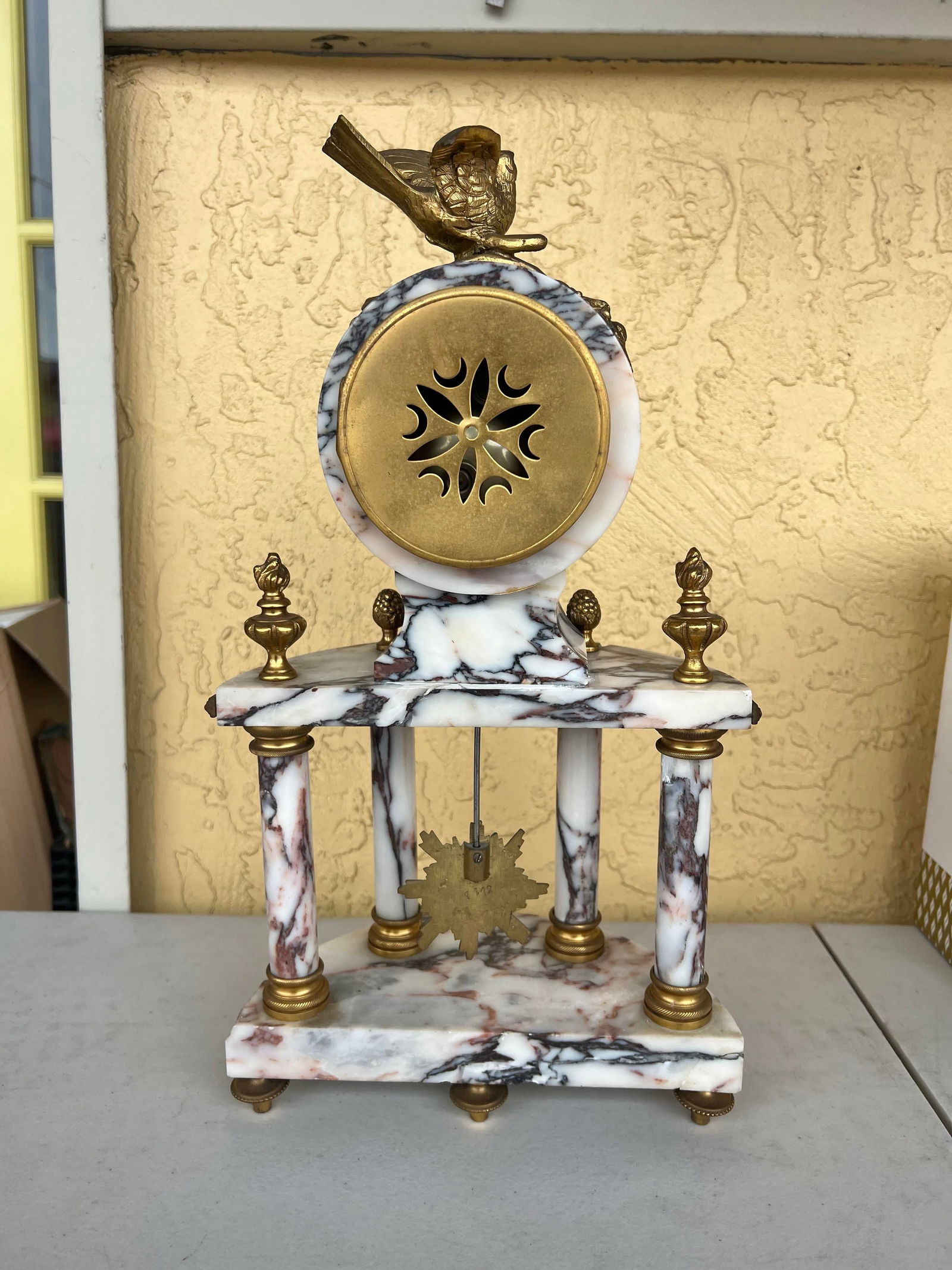 Vintage French Marble Ormolu Column Clock - 5