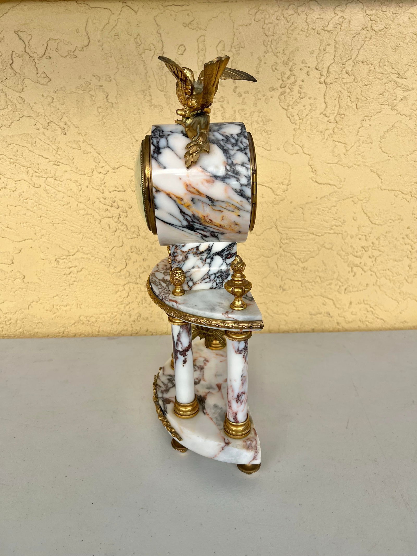 Vintage French Marble Ormolu Column Clock - 6