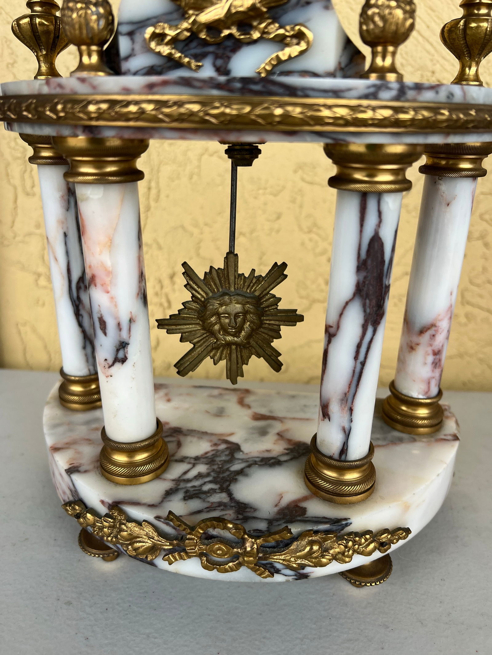 Vintage French Marble Ormolu Column Clock - 7