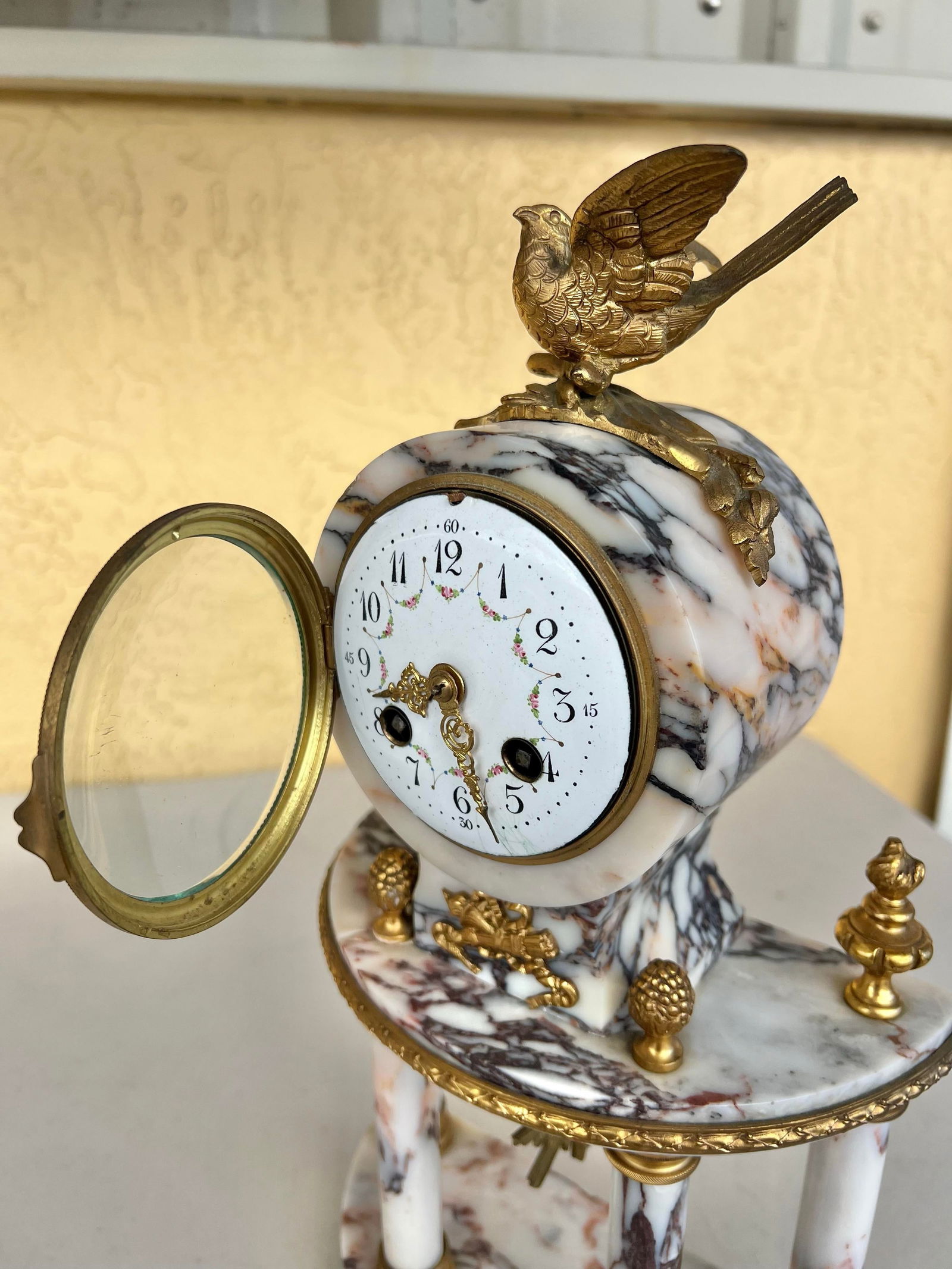 Vintage French Marble Ormolu Column Clock - 9