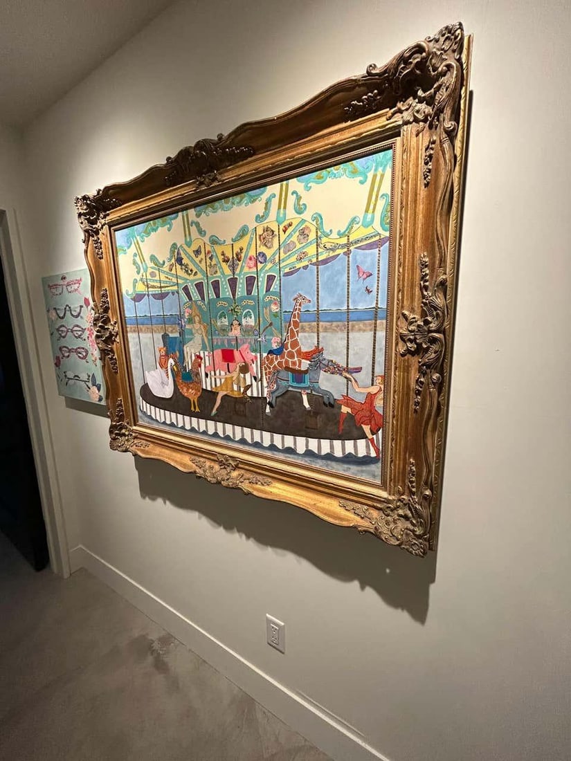 Monumental Painting & Collage of Whimsical Carousel in France - 10