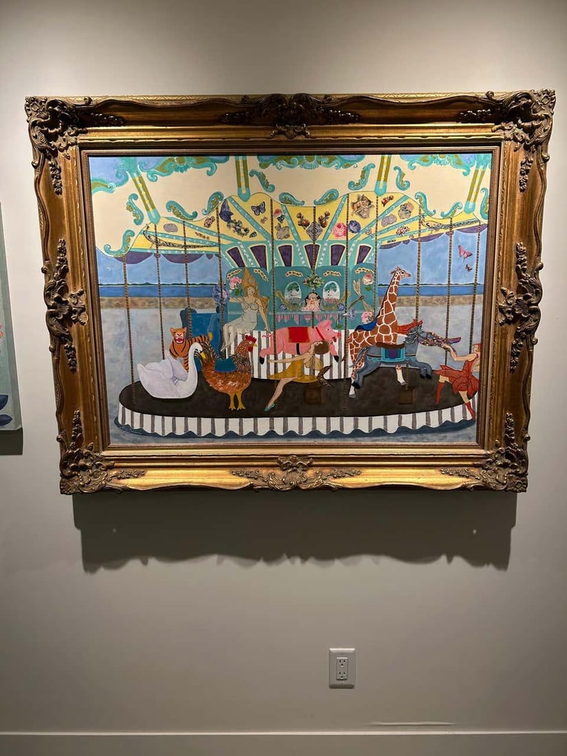 Monumental Painting & Collage of Whimsical Carousel in France - 11