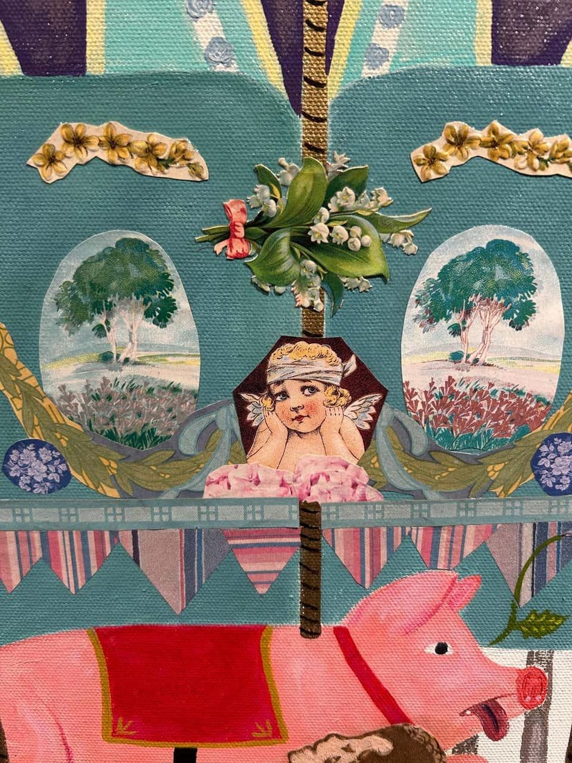 Monumental Painting & Collage of Whimsical Carousel in France - 2