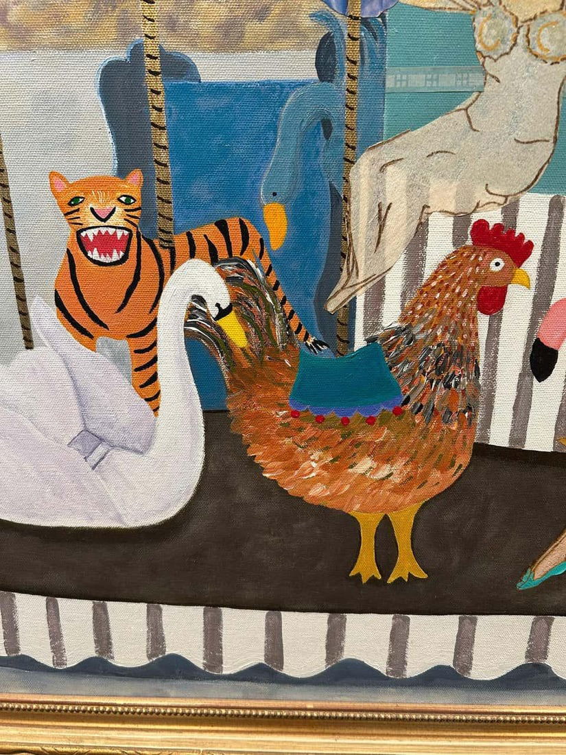 Monumental Painting & Collage of Whimsical Carousel in France - 5
