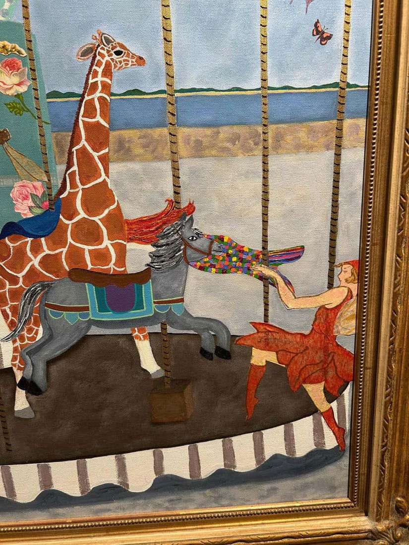 Monumental Painting & Collage of Whimsical Carousel in France - 6