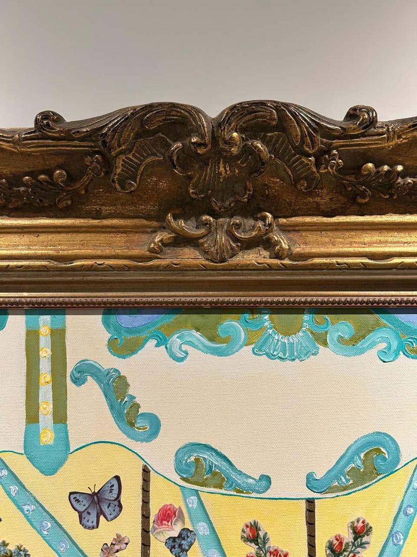 Monumental Painting & Collage of Whimsical Carousel in France - 9