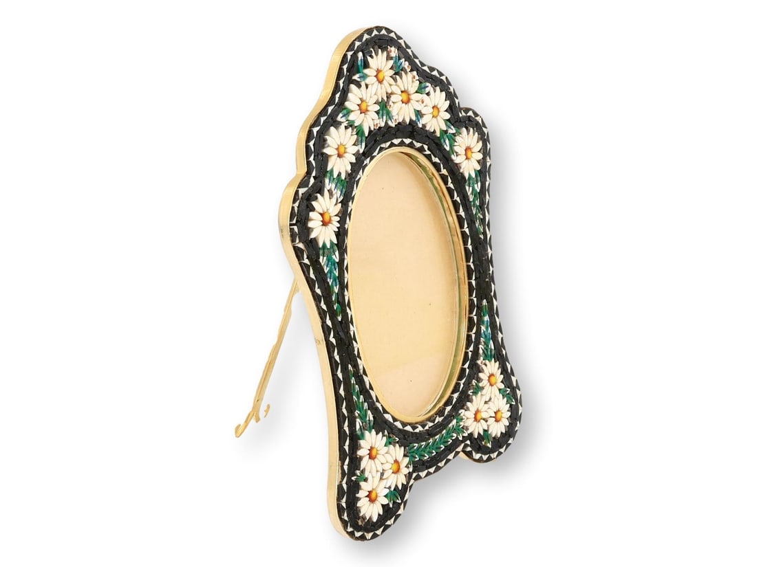 Midcentury Italian Micromosaic Picture Frame With Daisy Border - 2