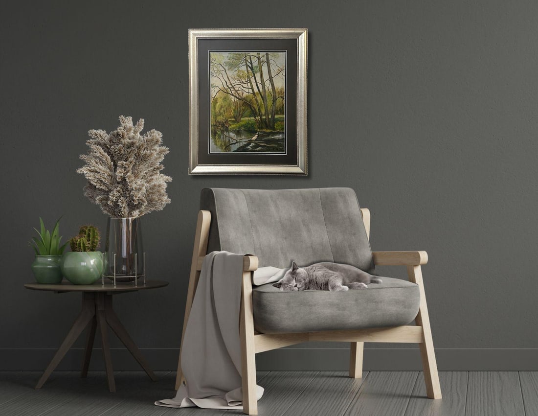 Early 1900s French Quiet Riverbank Landscape Oil Painting - 2