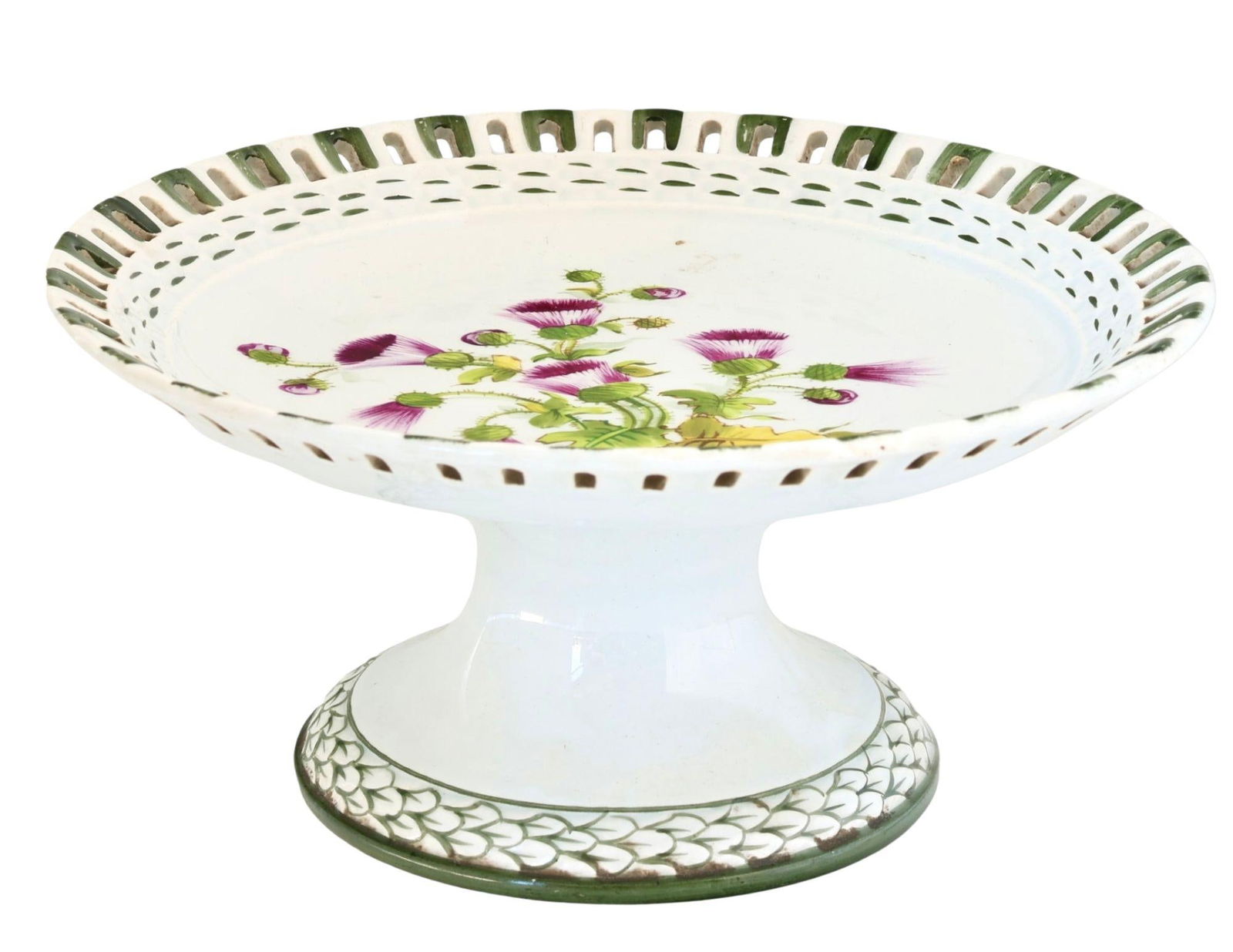 Antique French Luneville Floral Dessert Set With Cake Stand - 2