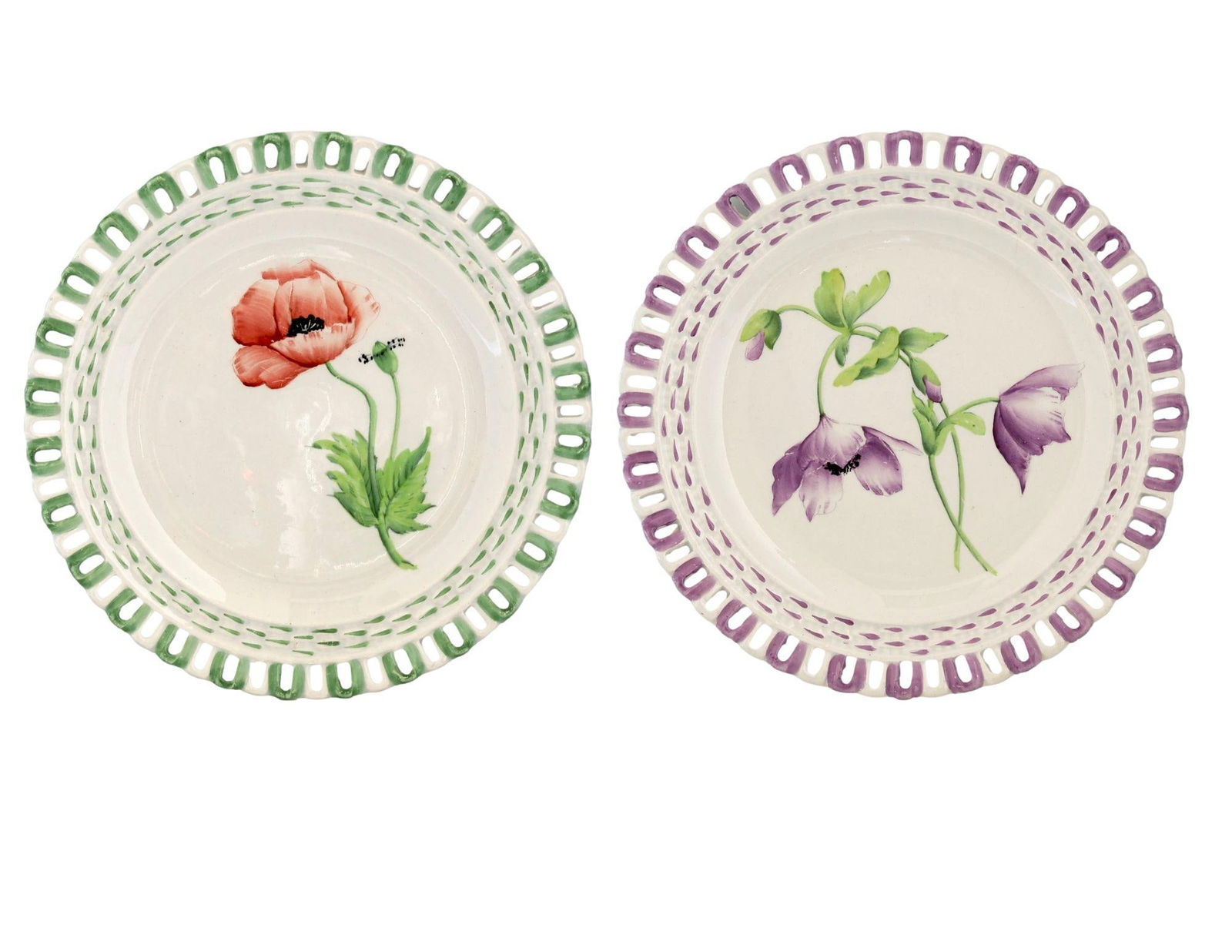 Antique French Luneville Floral Dessert Set With Cake Stand - 4