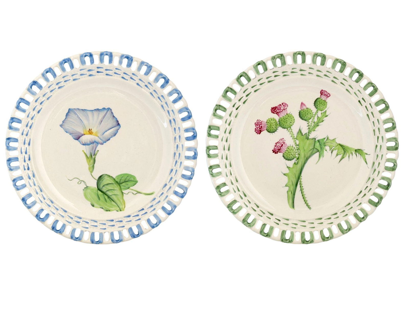 Antique French Luneville Floral Dessert Set With Cake Stand - 6