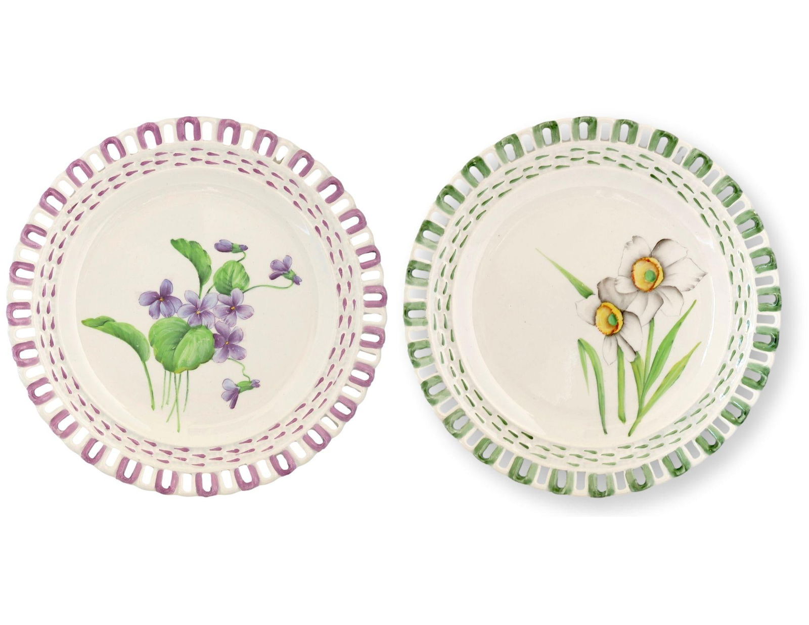 Antique French Luneville Floral Dessert Set With Cake Stand - 7