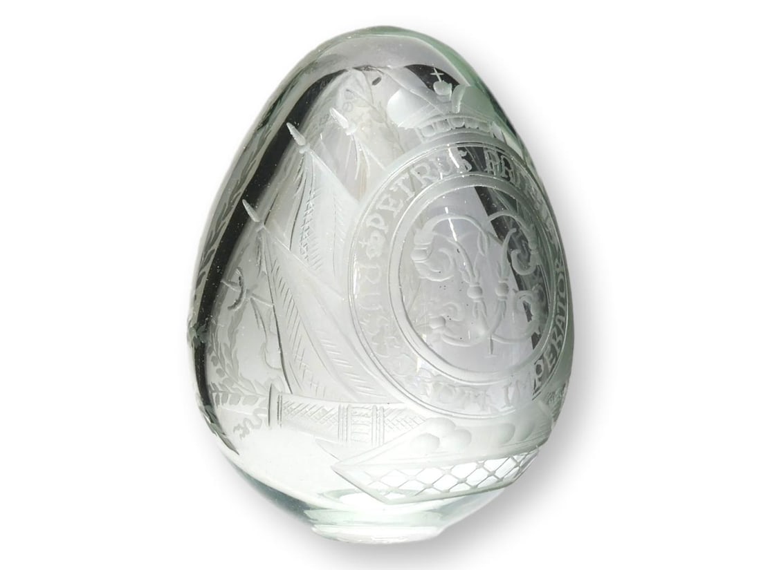 Russian Imperial Cut Glass Egg with Peter the Great Inscription - 4