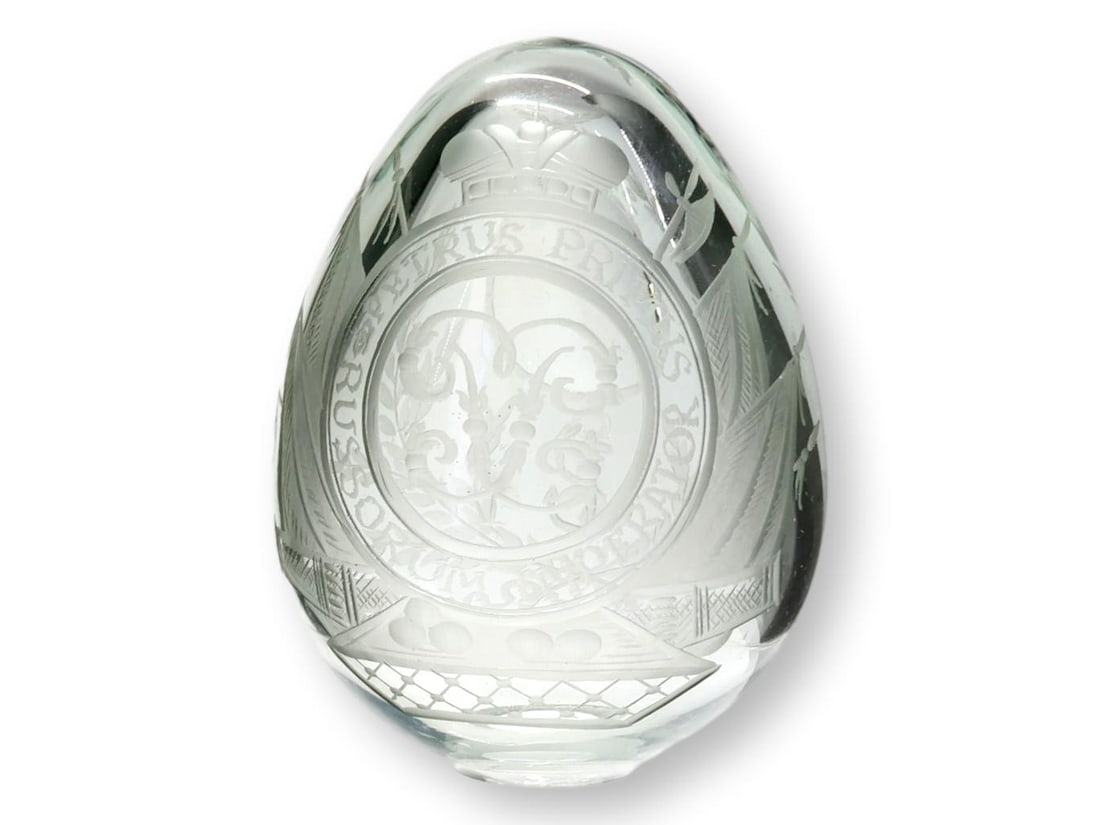 Russian Imperial Cut Glass Egg with Peter the Great Inscription - 6