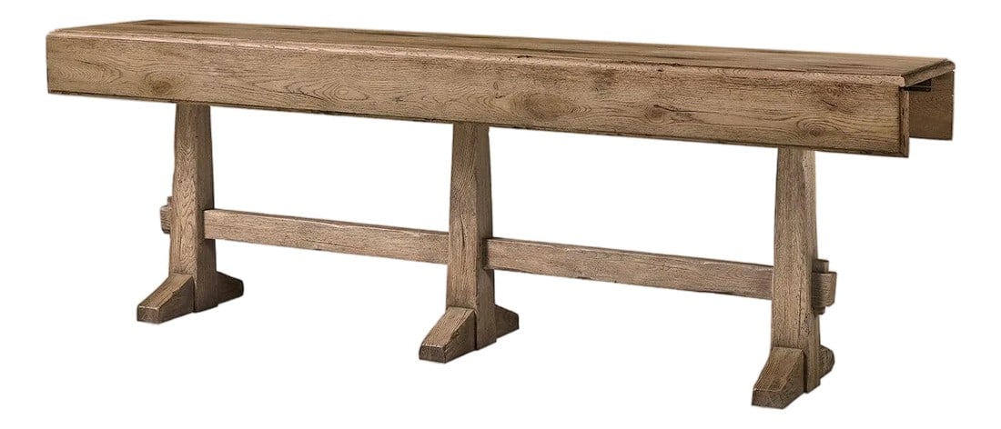 Rustic Faded Oak Hunt Table: The Hunt Table combines rustic charm with practical design, inspired by the dual-purpose furniture found in old English estates and the American South. Made from solid wood with a weathered, faded