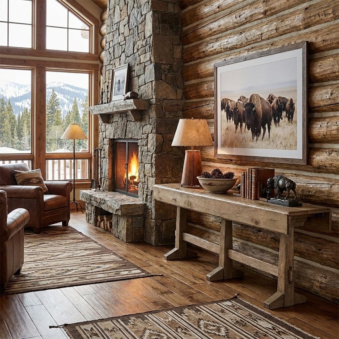 Rustic Faded Oak Hunt Table - 2