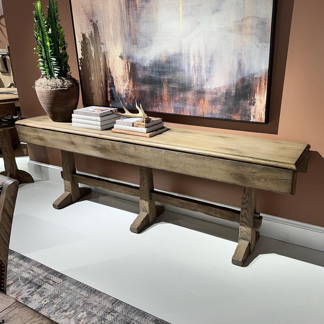 Rustic Faded Oak Hunt Table - 4