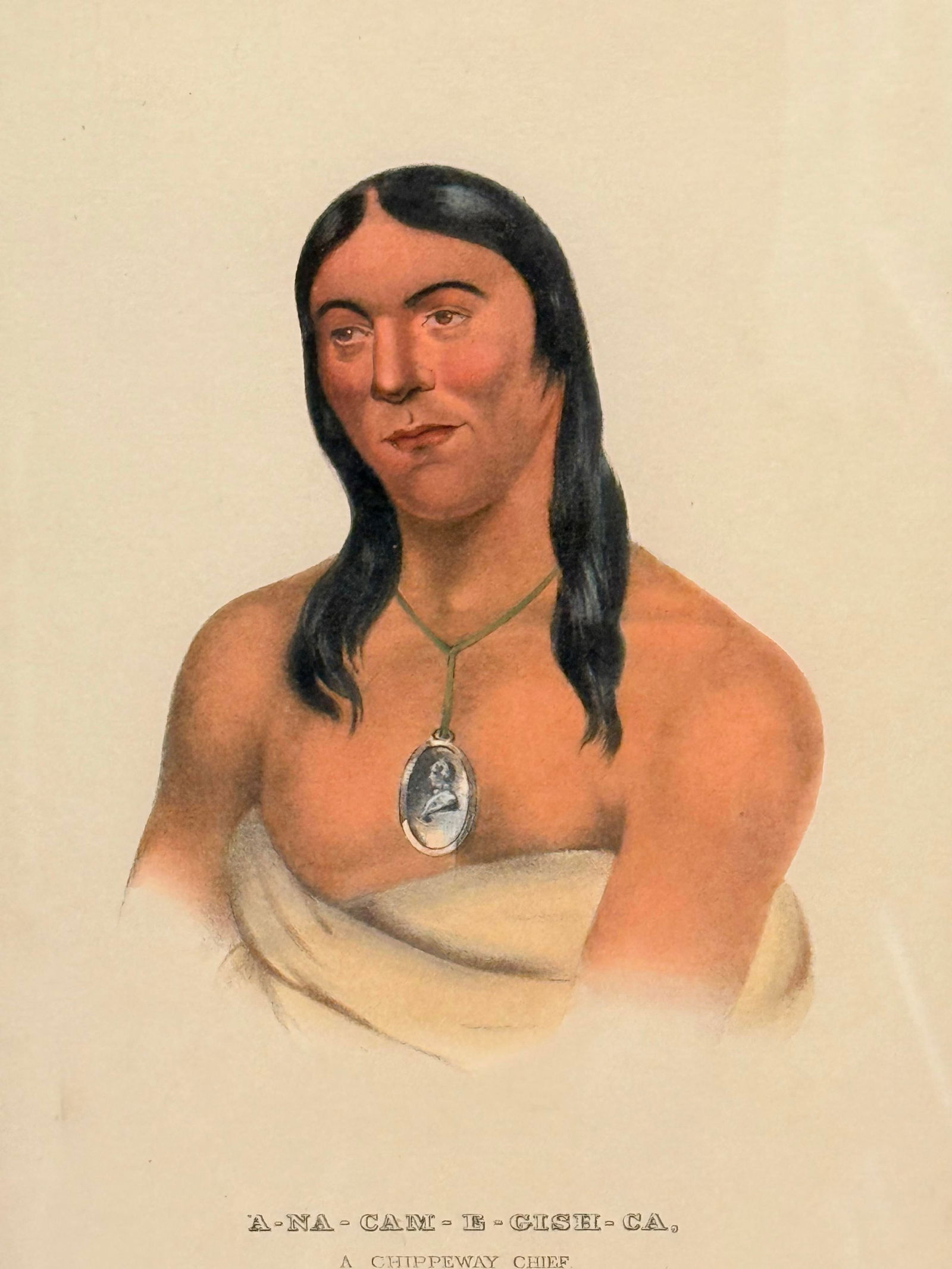 1860s Hand-Colored McKenney & Hall Lithograph "A-Na-Cam-E-Gish-Ca" – Turtle and Cra - 2